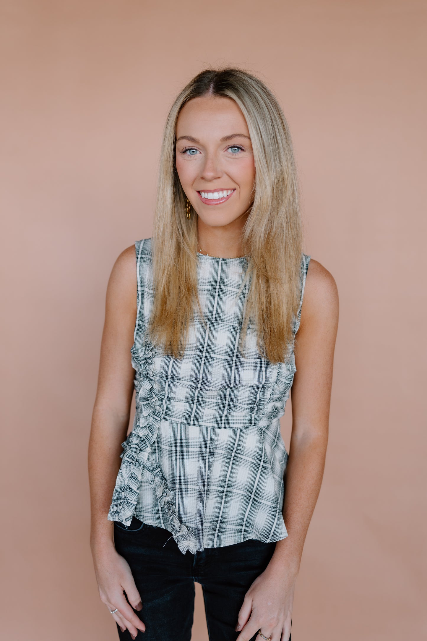 PLAID PEPLUM TOP