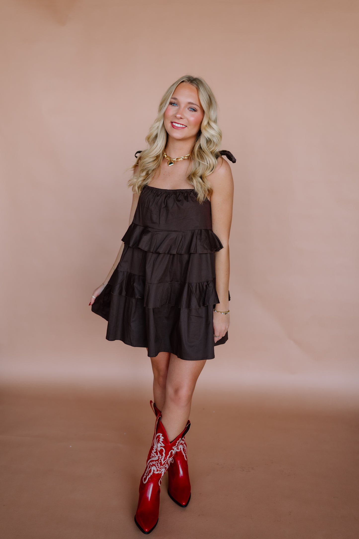 FLOWING RUFFLE SLEEVELESS MINI DRESS