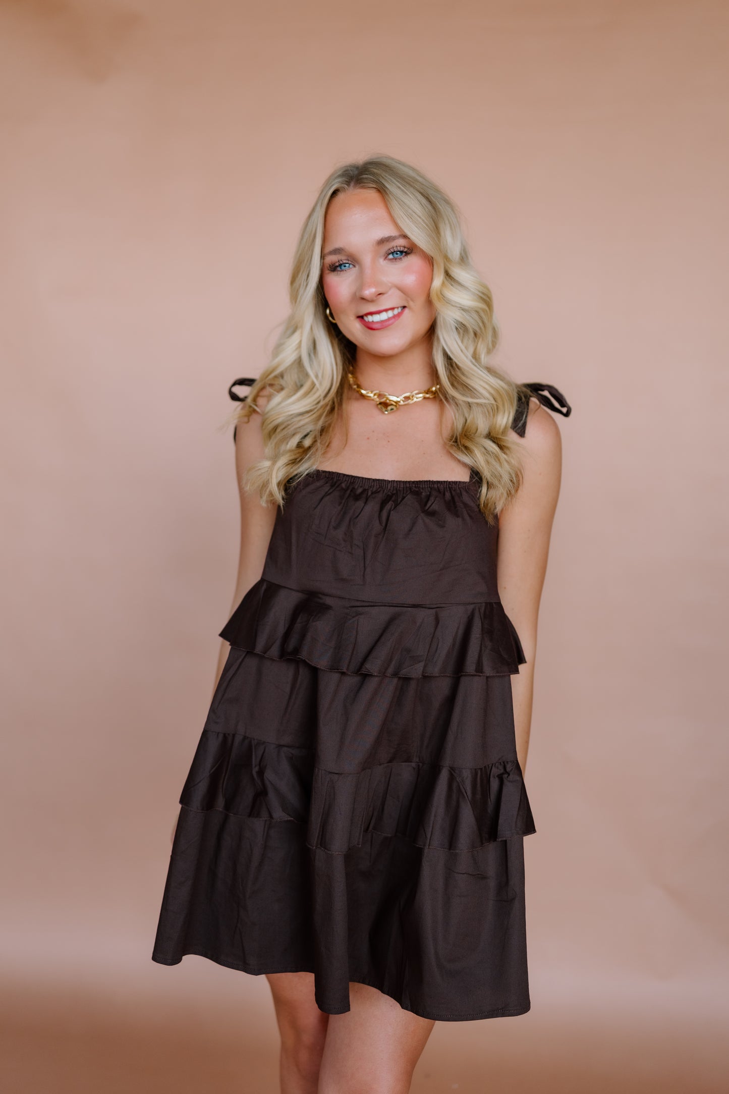 FLOWING RUFFLE SLEEVELESS MINI DRESS