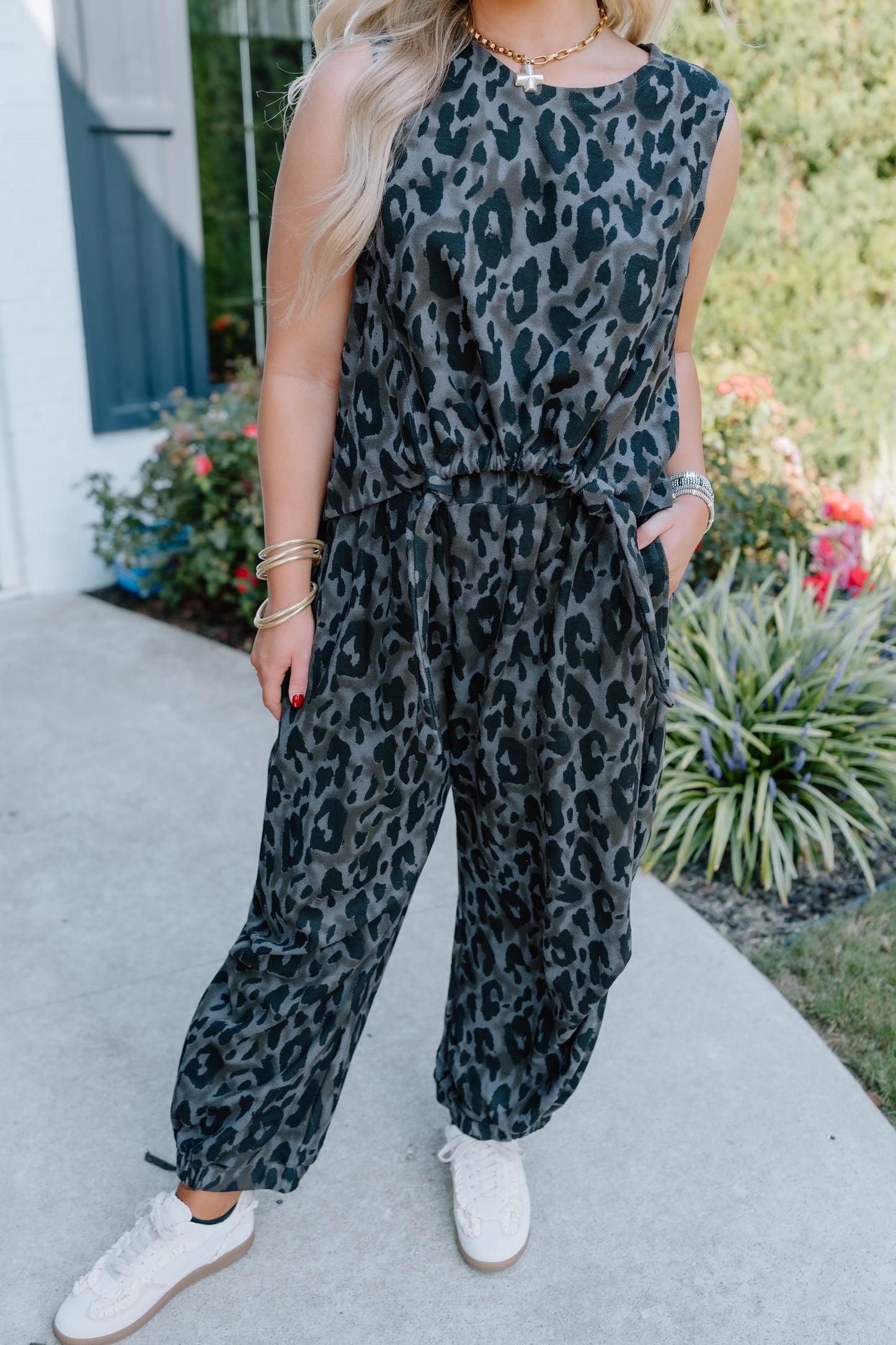 LEOPARD CINCH TIE TOP SET