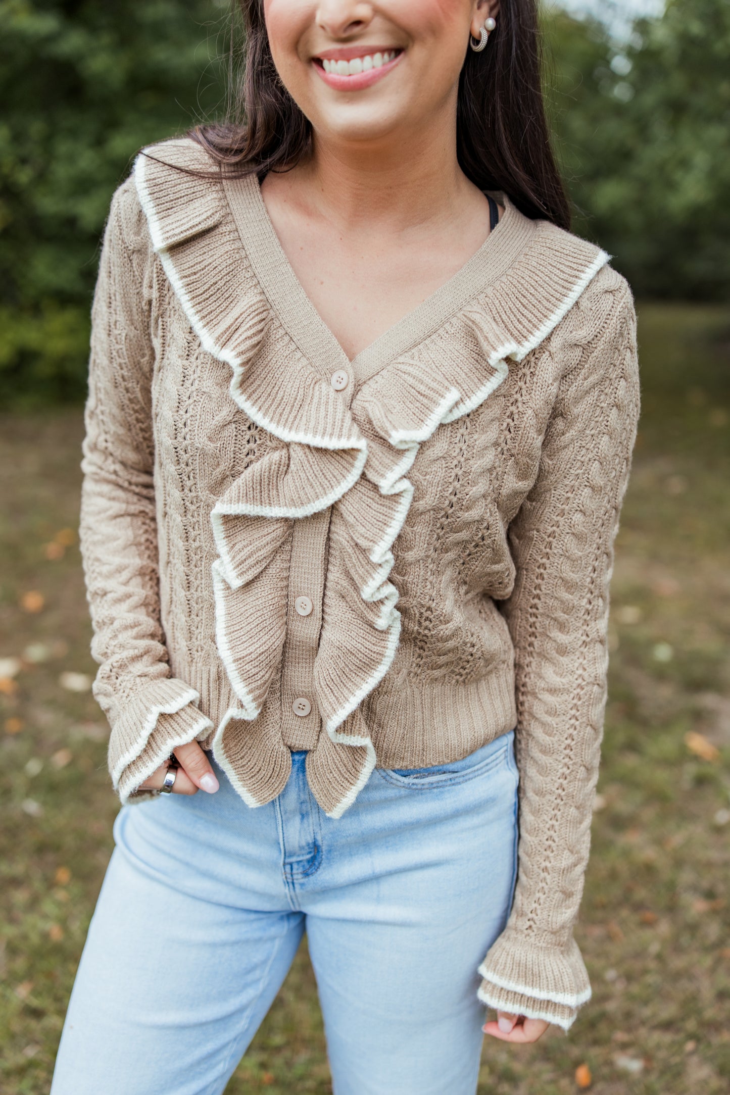 ARE YOU READY RUFFLE CARDIGAN TOP