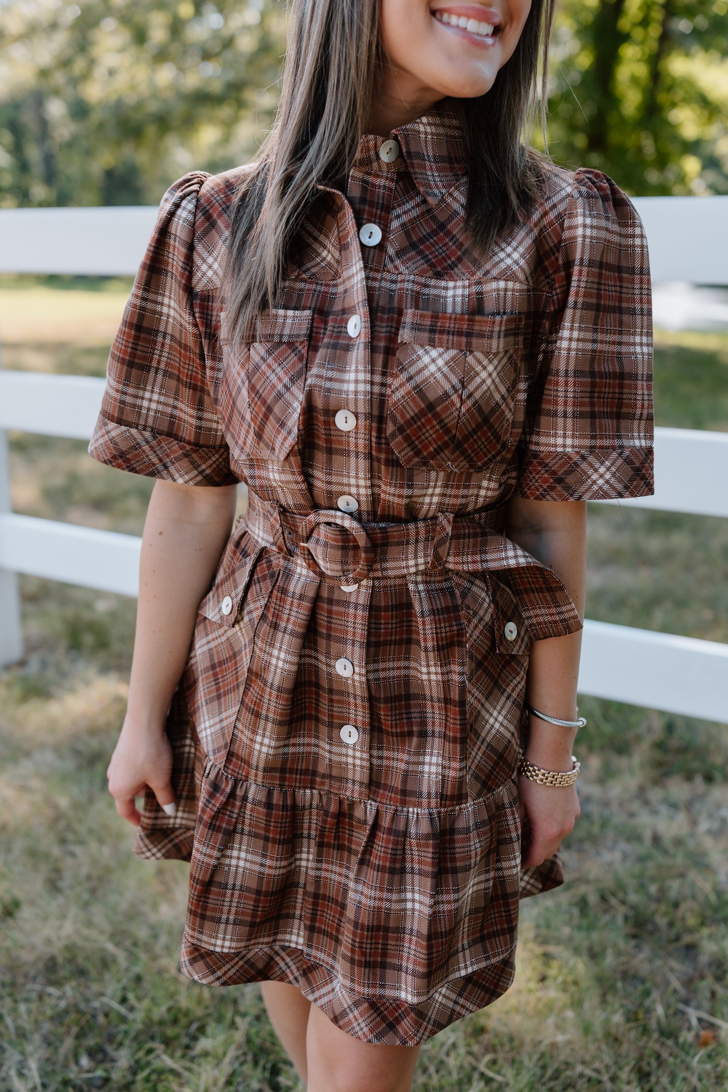 CINDY CHECKERED BUTTON DOWN DRESS