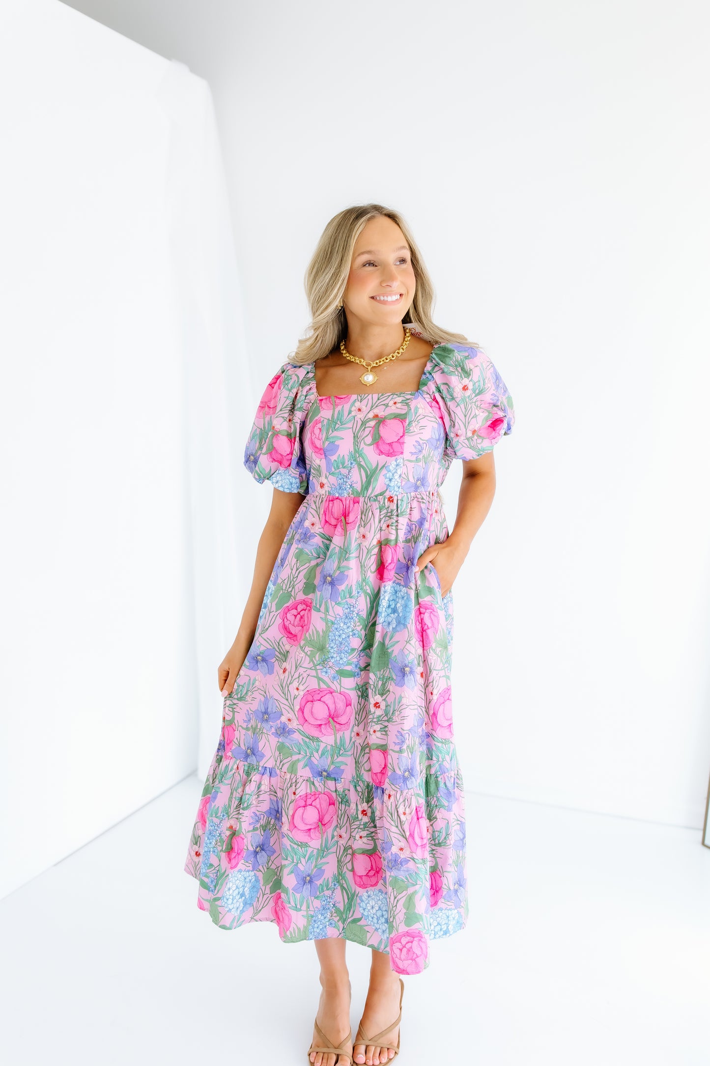 OVER THE BRIDGE FLORAL MIDI DRESS