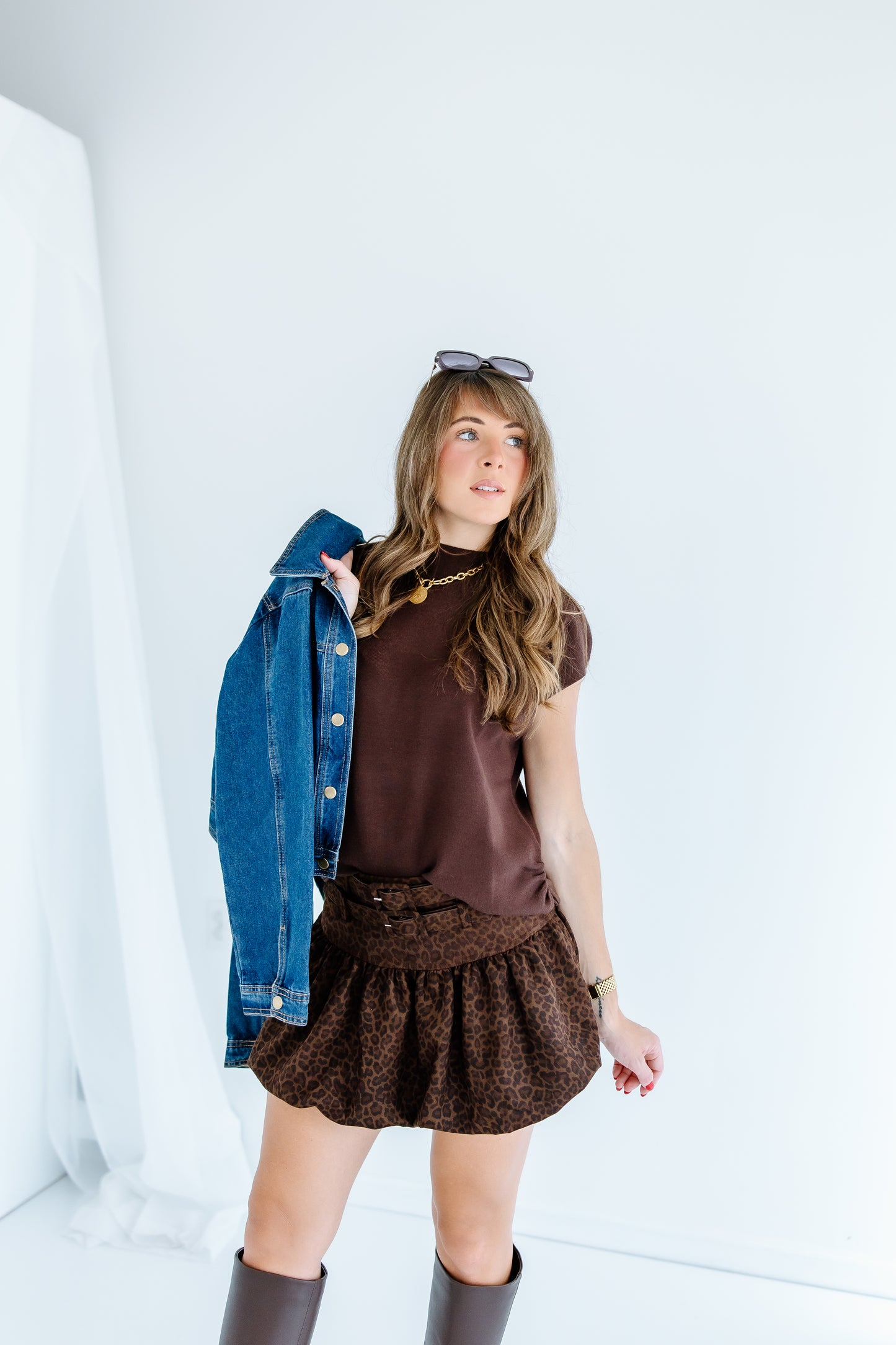 DOUBLE BELT LEOPARD SKIRT