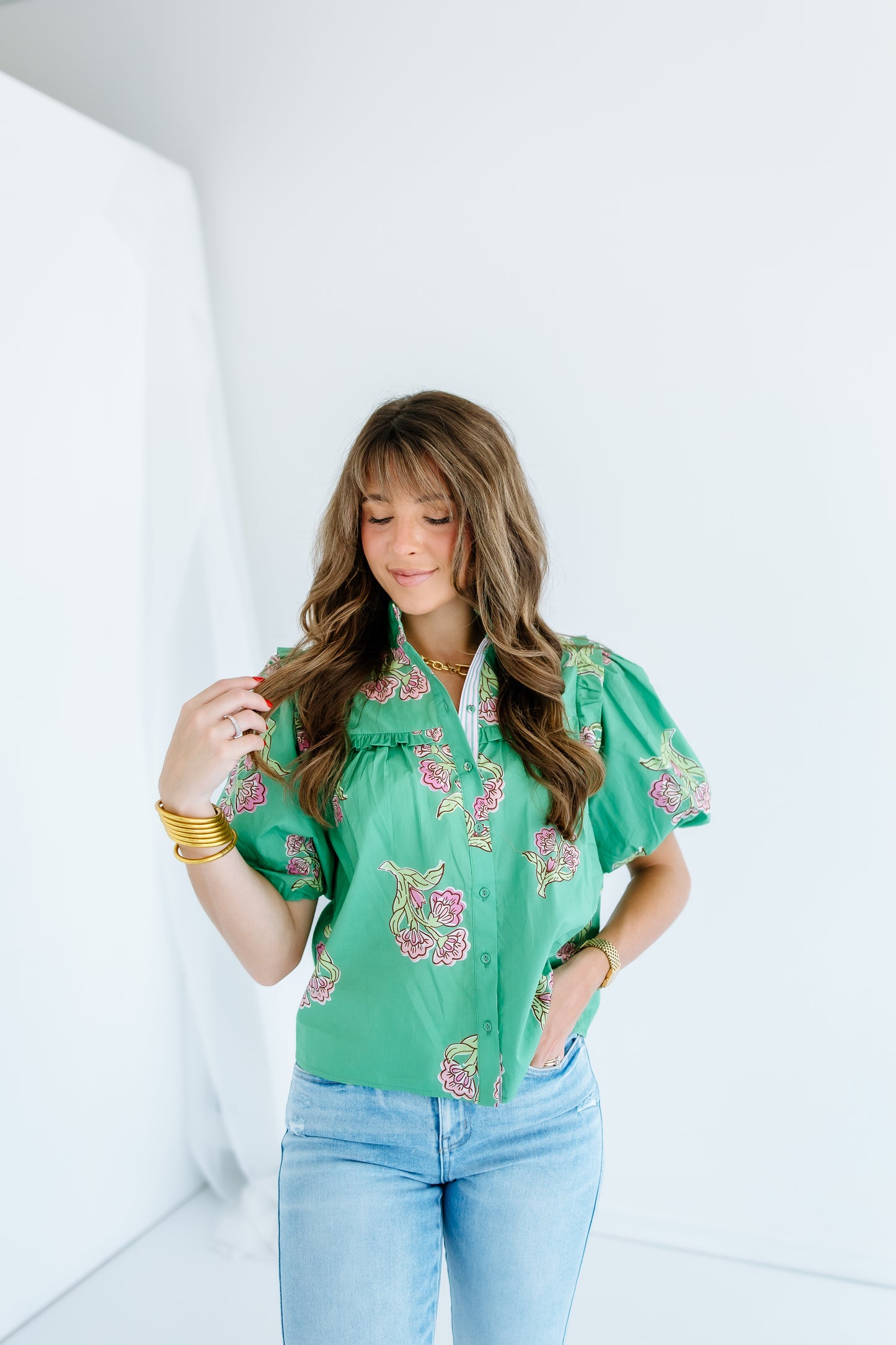 LOST TRACK FLORAL PUFF SLEEVE TOP