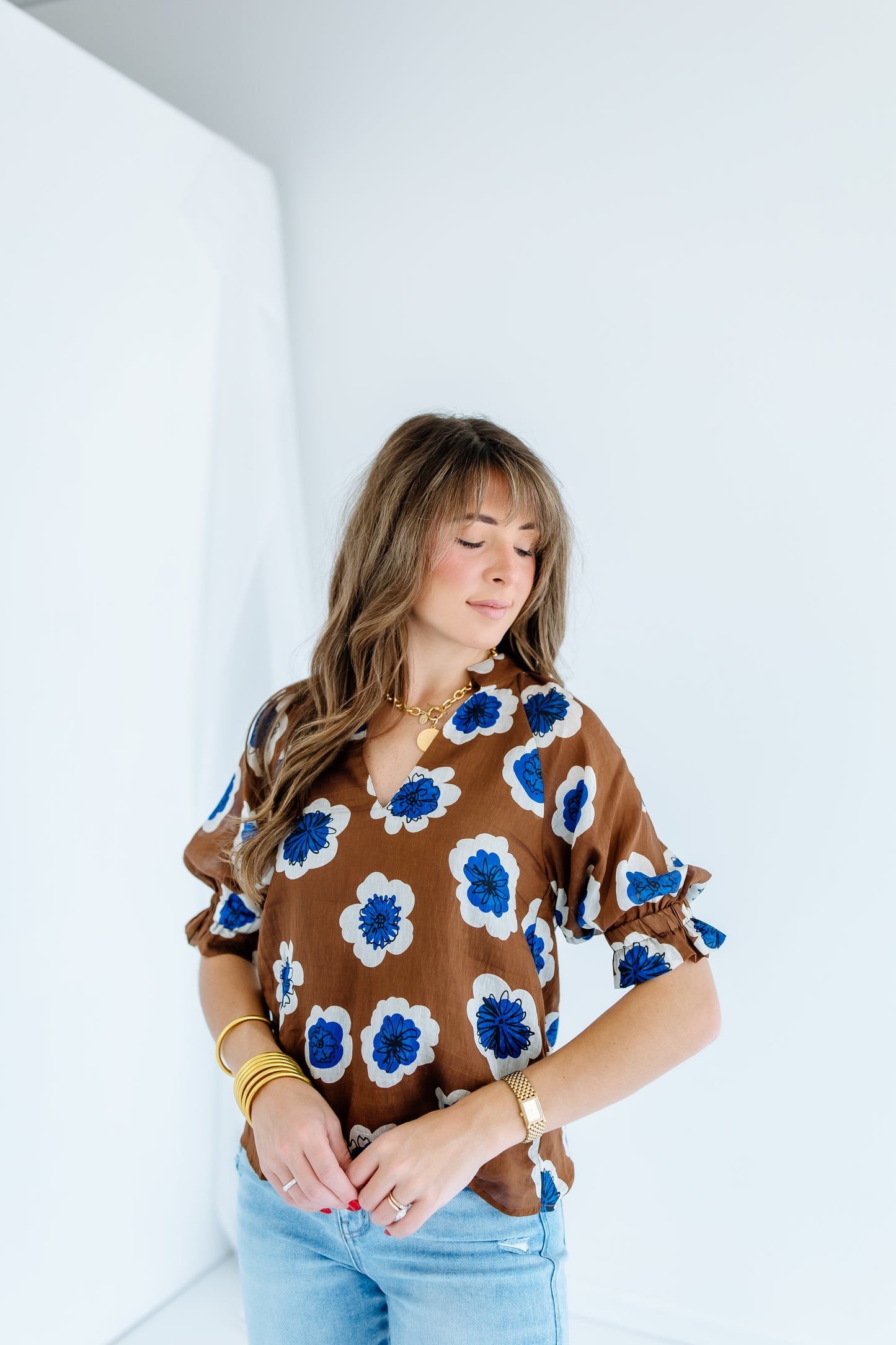THE VIEW FLORAL MESH SLEEVE TOP