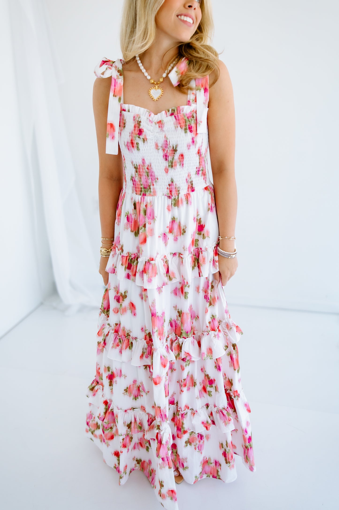 BLURRY FLORAL PRINT MAXI DRESS