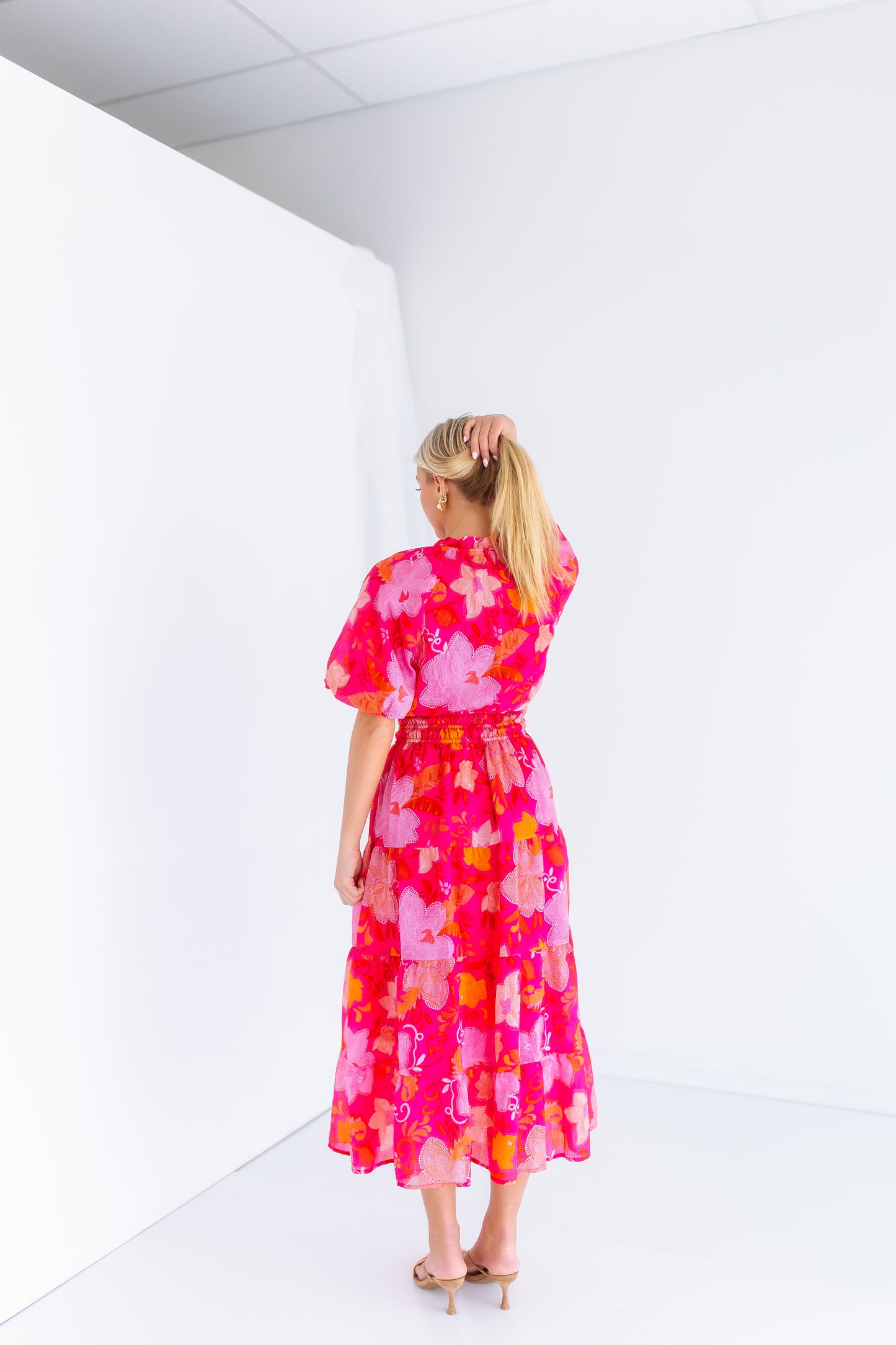 HOT SHOT PINK MIDI DRESS
