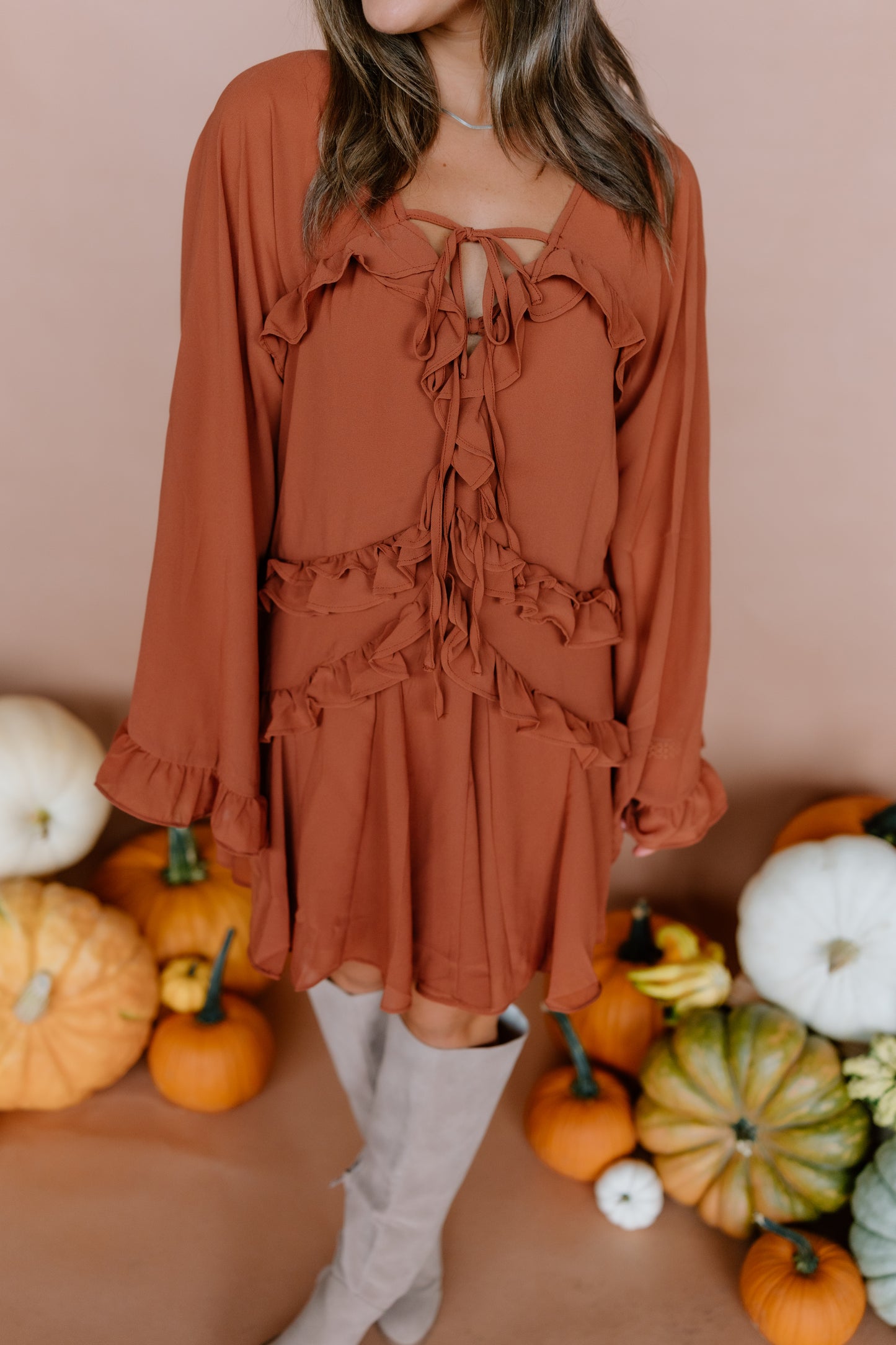 ANNA RUFFLE TIERED MINI DRESS