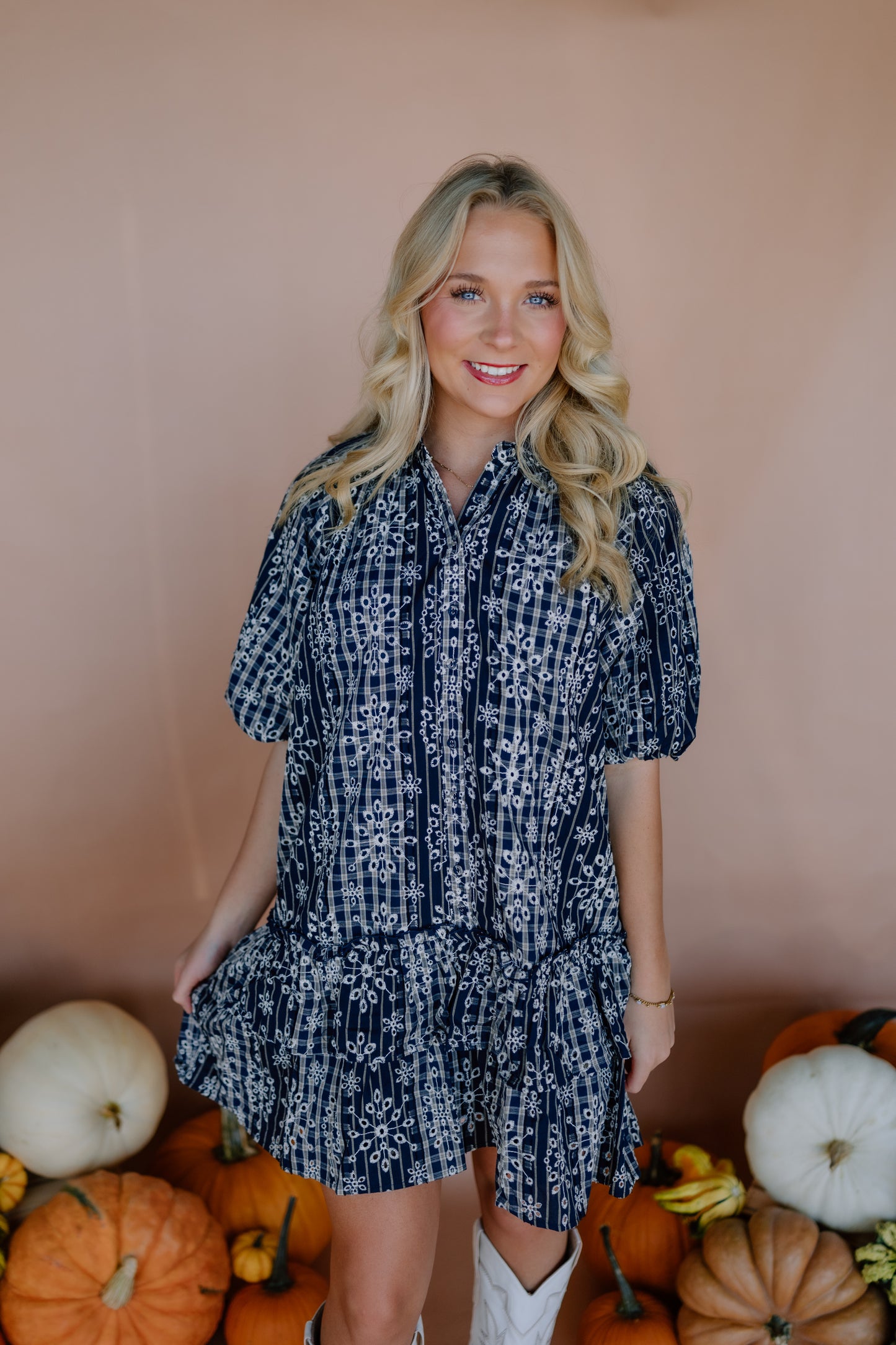 EMBROIDERED MINI SHIRT DRESS