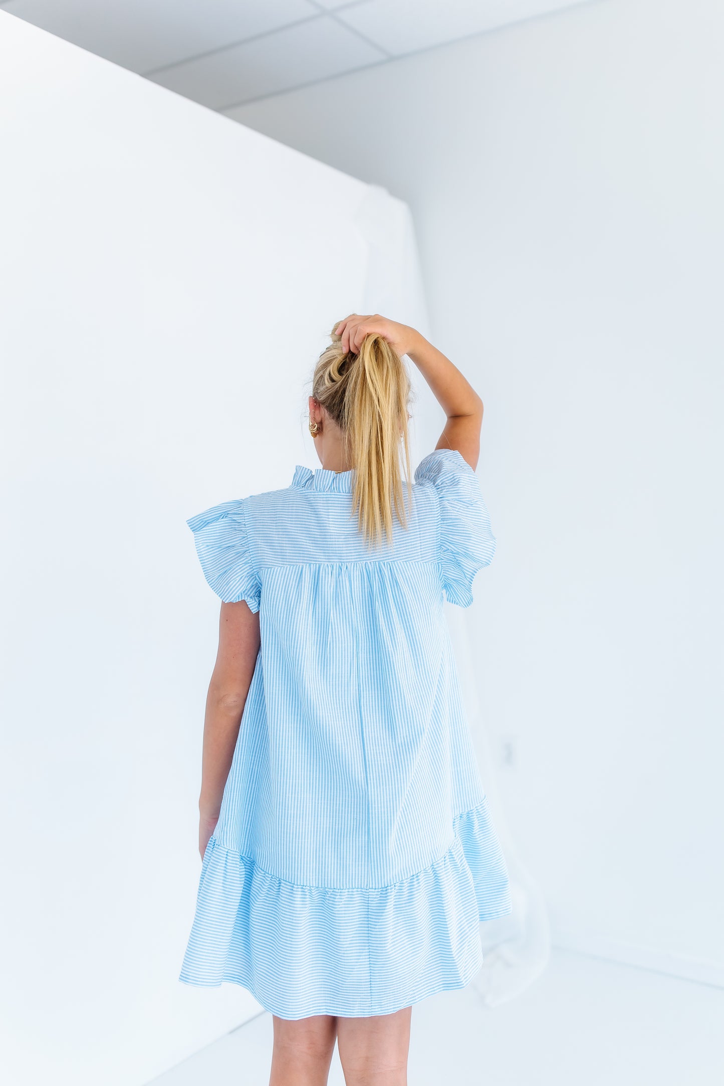 MACIE RUFFLE NECK MINI DRESS