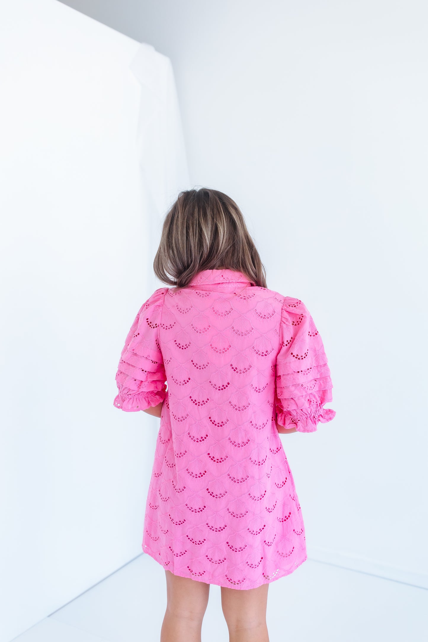 LYNNLEE PINTUCK EYELET MINI DRESS