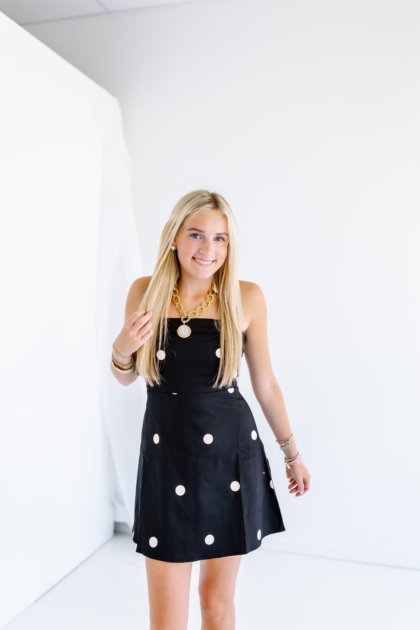 LOVE THAT LINEN POLAK DOT MINI DRESS
