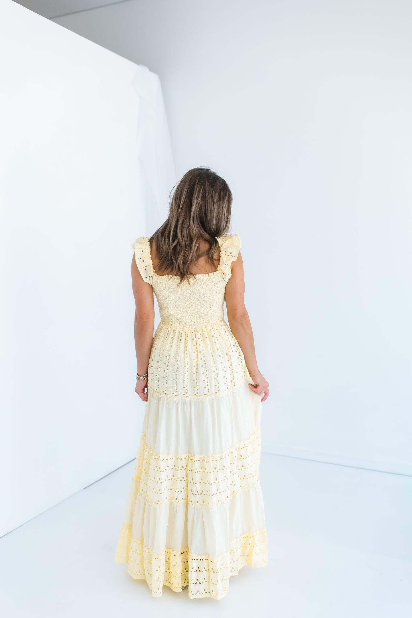 SUNSHINE SMOCKED EYELET MAXI DRESS