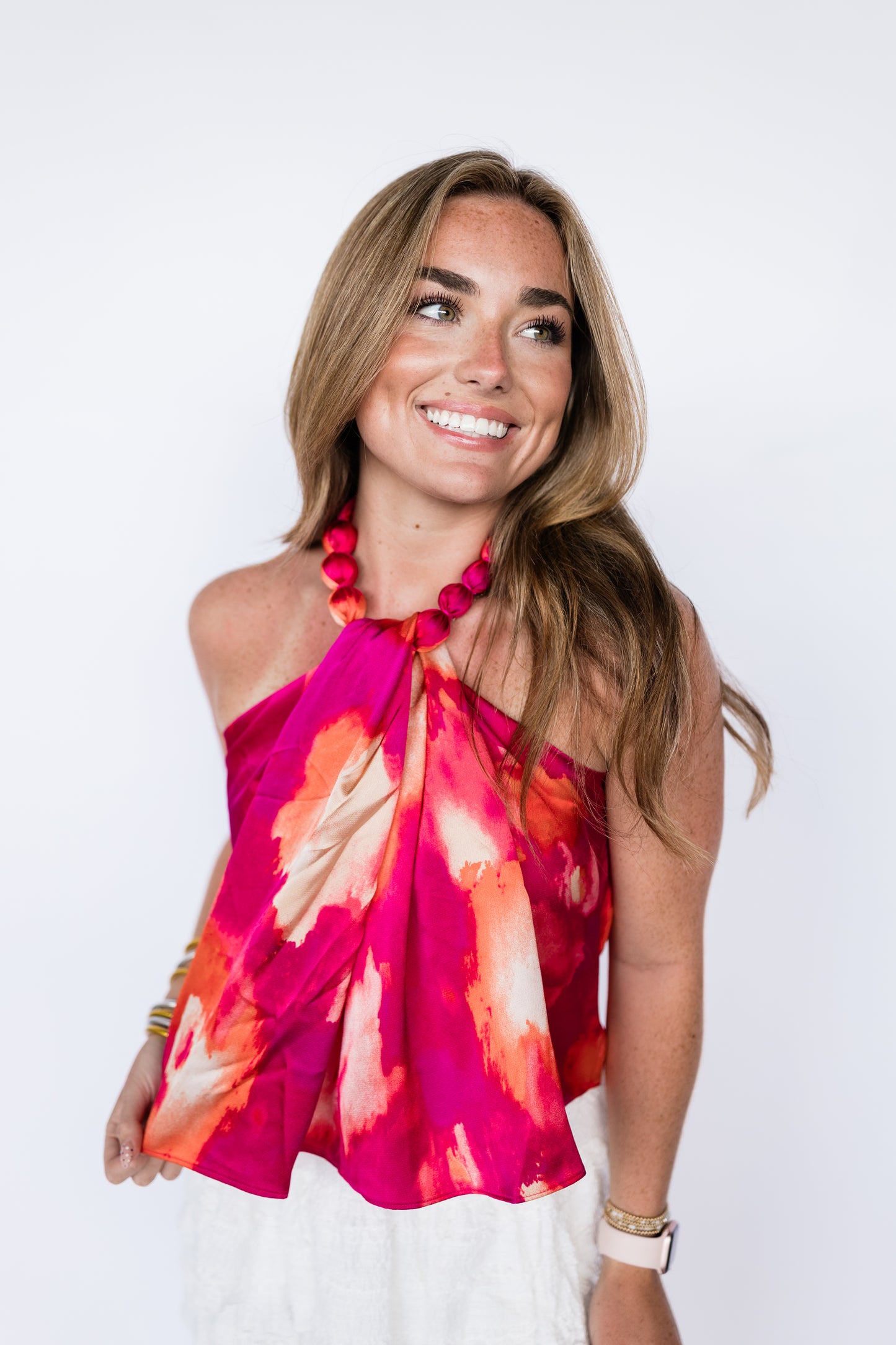 PINK WAVES SATIN BALL TOP