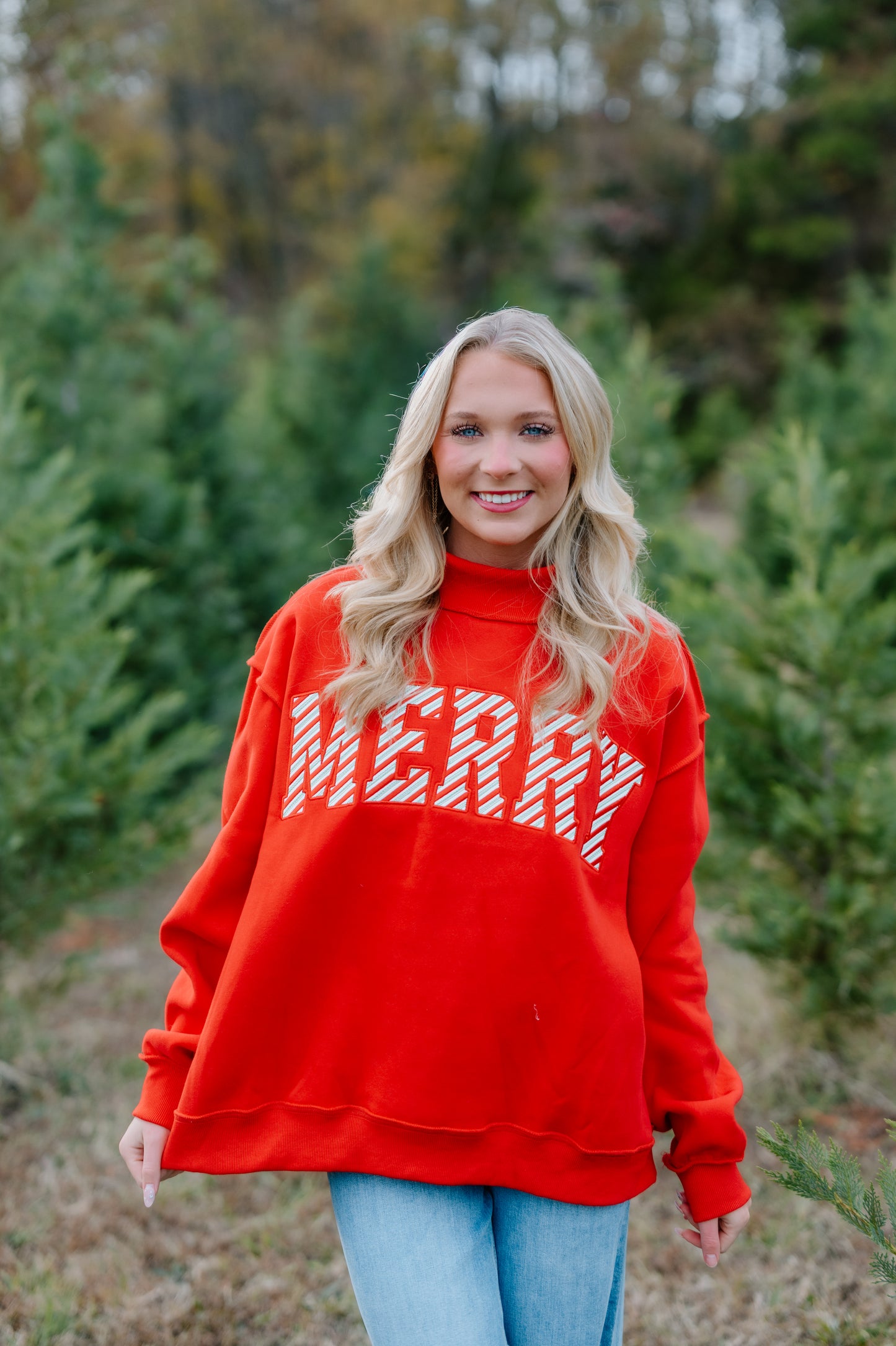 MERRY STRIPE MOCKNECK SWEATSHIRT