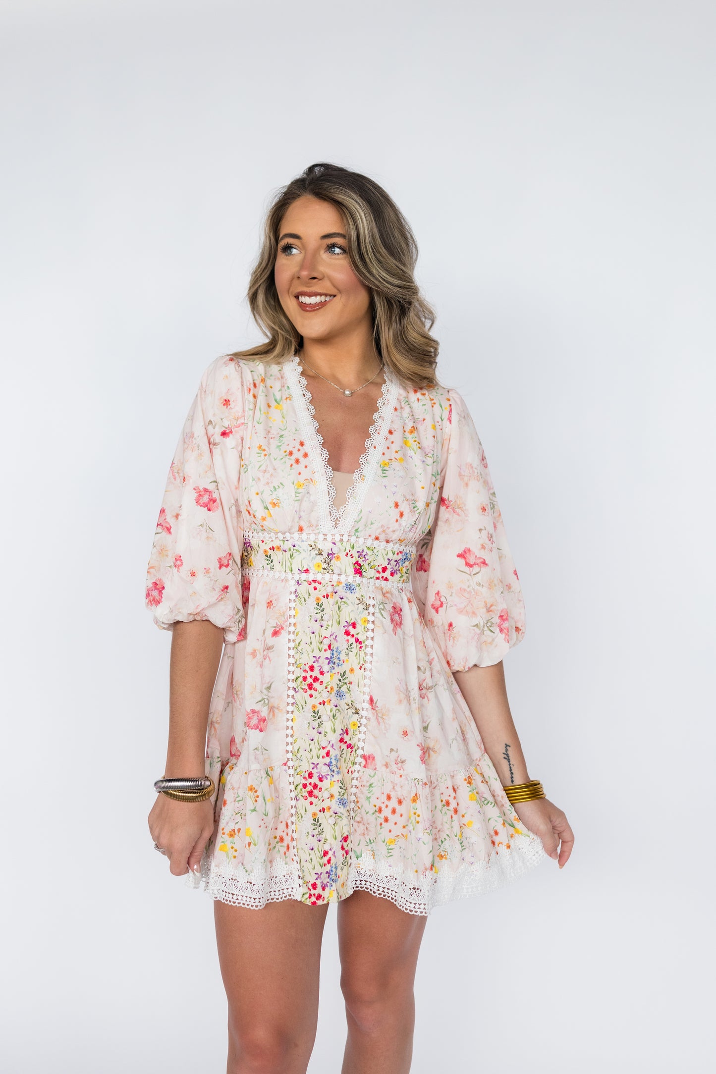 FLORAL CROCHET BUBBLE HEM DRESS