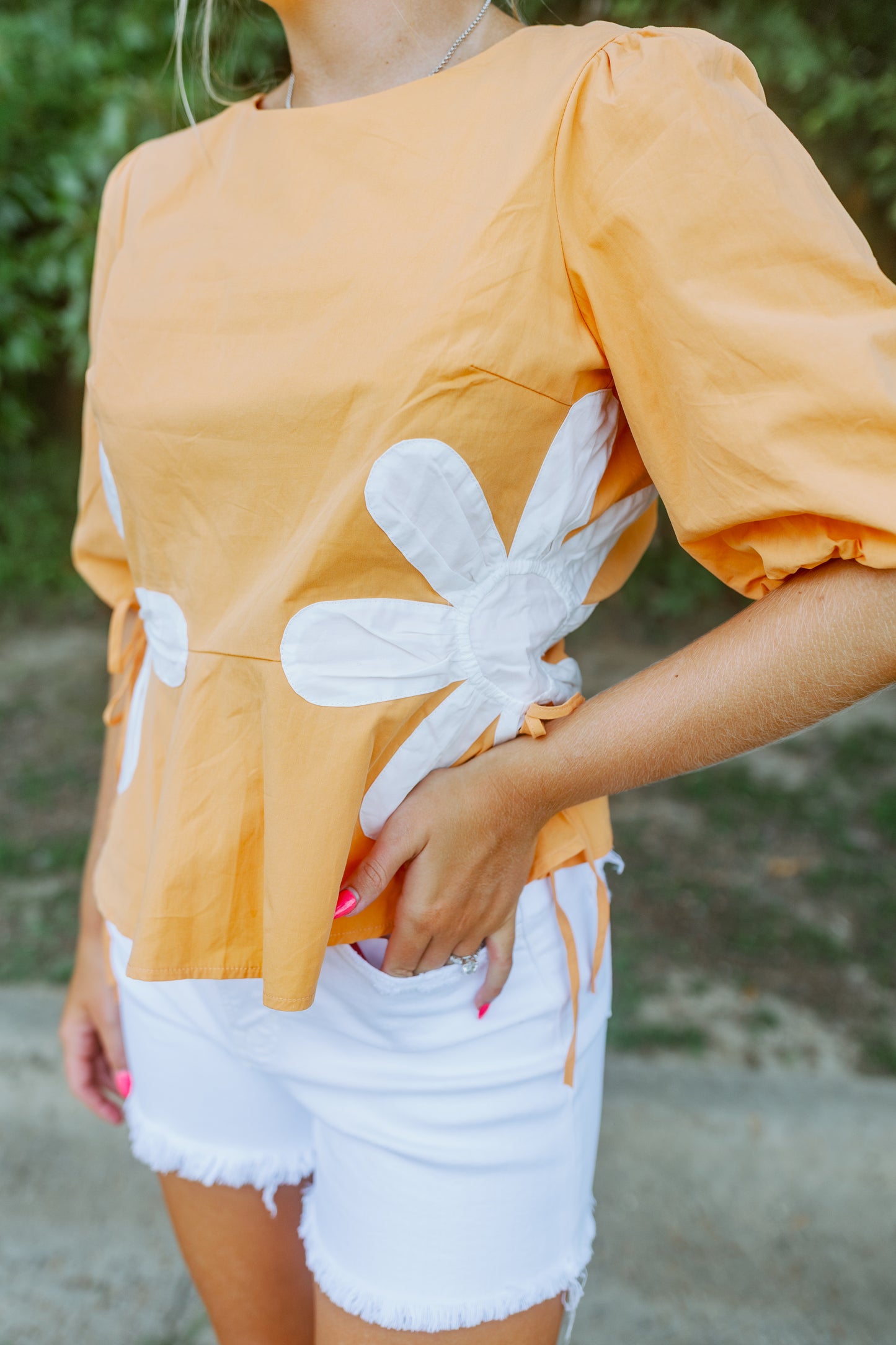 TANGERINE COLOR-BLOCK POPLIN TOP