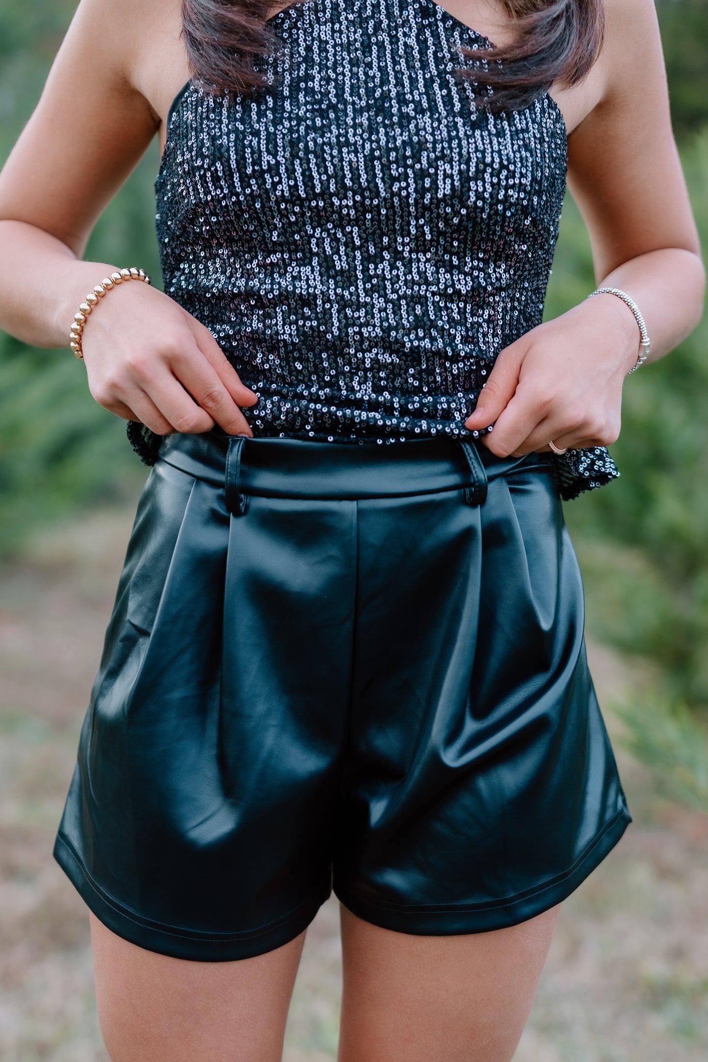 AVA LEATHER PLEATED SHORTS