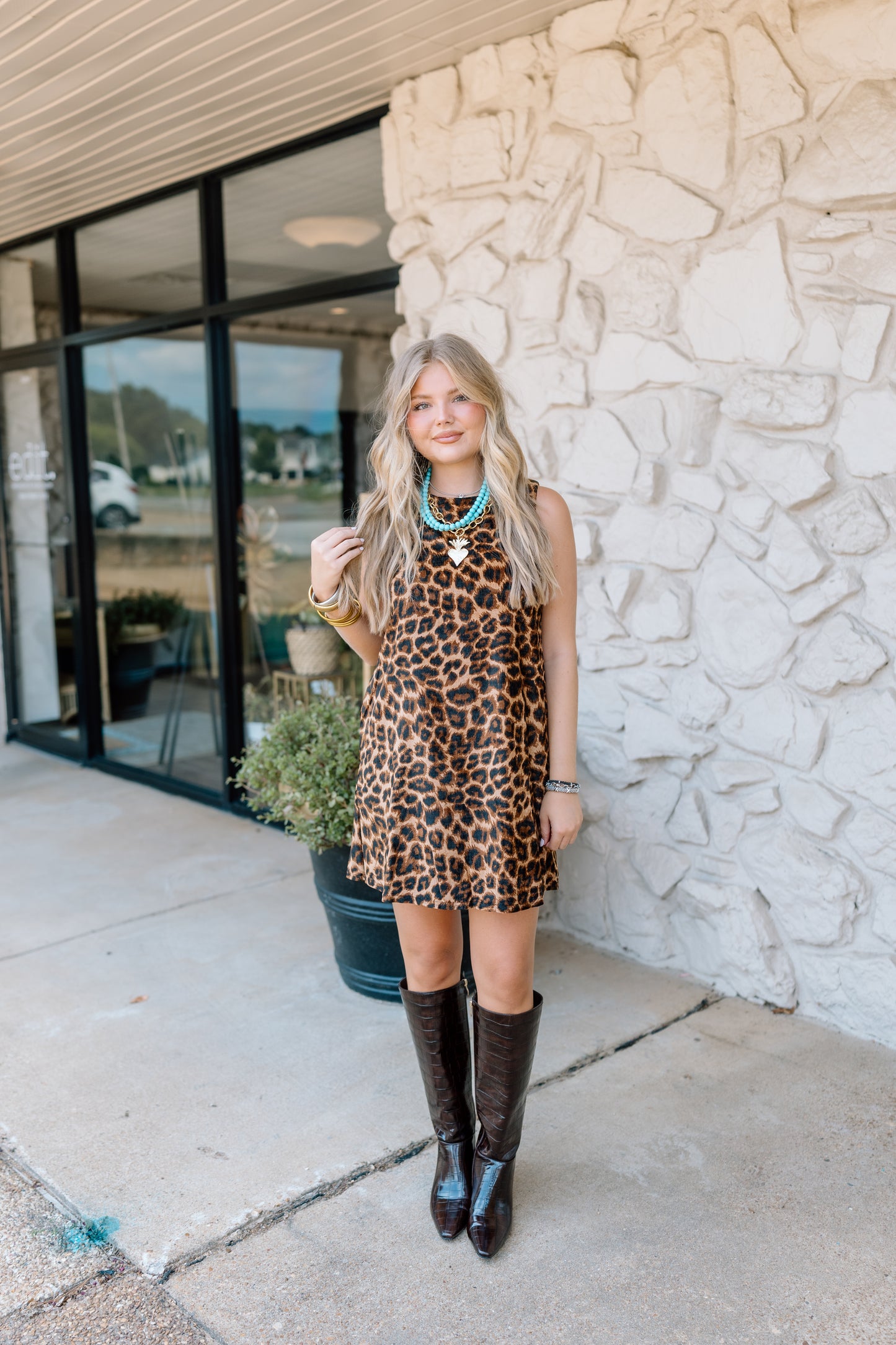 LEOPARD PRINT SLEEVE MINI DRESS