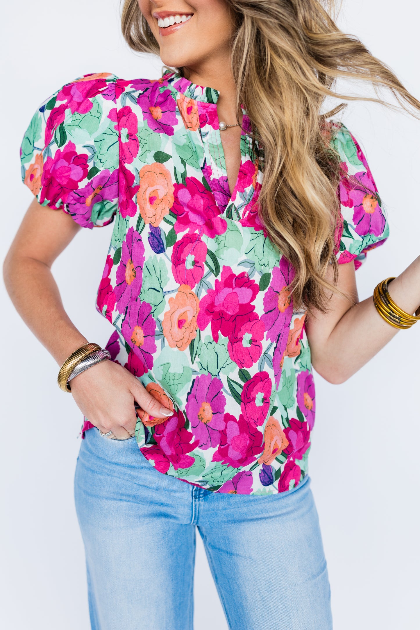COULD'VE BEEN FLORAL SPLIT NECK BLOUSE