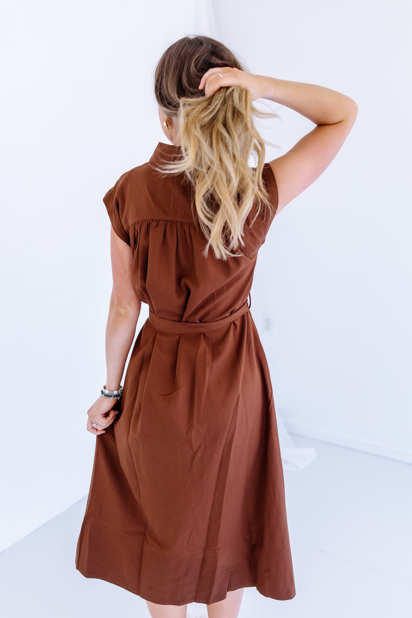 LINEN BELTED MIDI DRESS