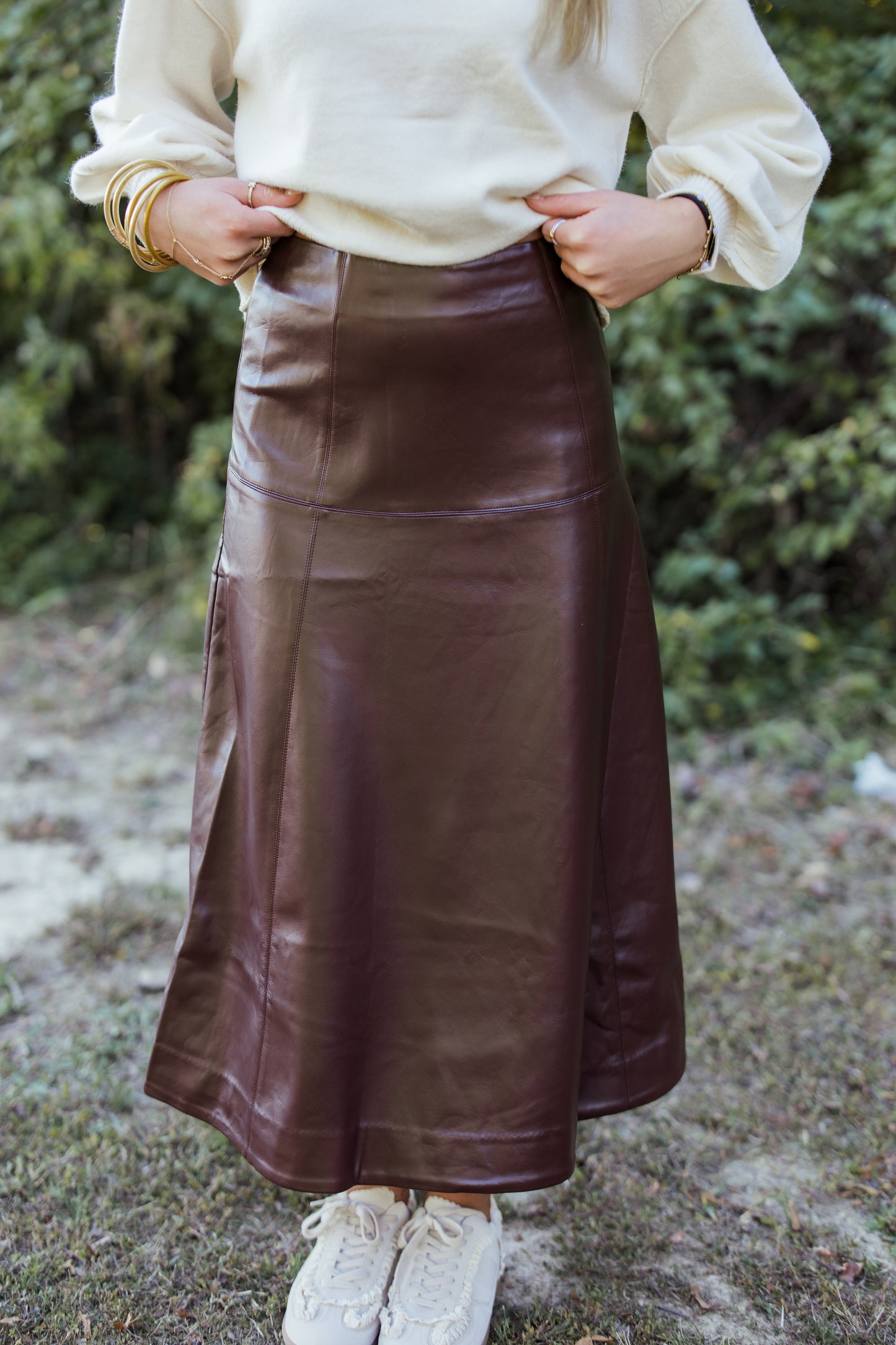 PLEATHER HIGH WAISTED MIDI SKIRT