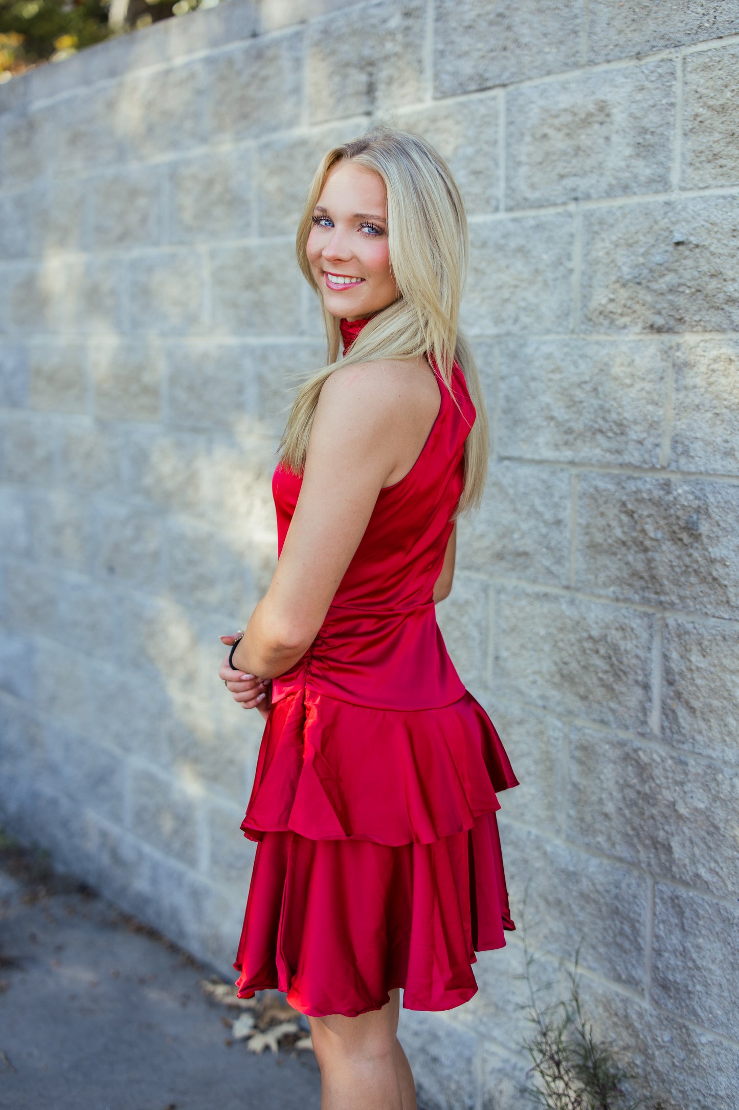 SATIN HIGH NECKLINE MINI DRESS