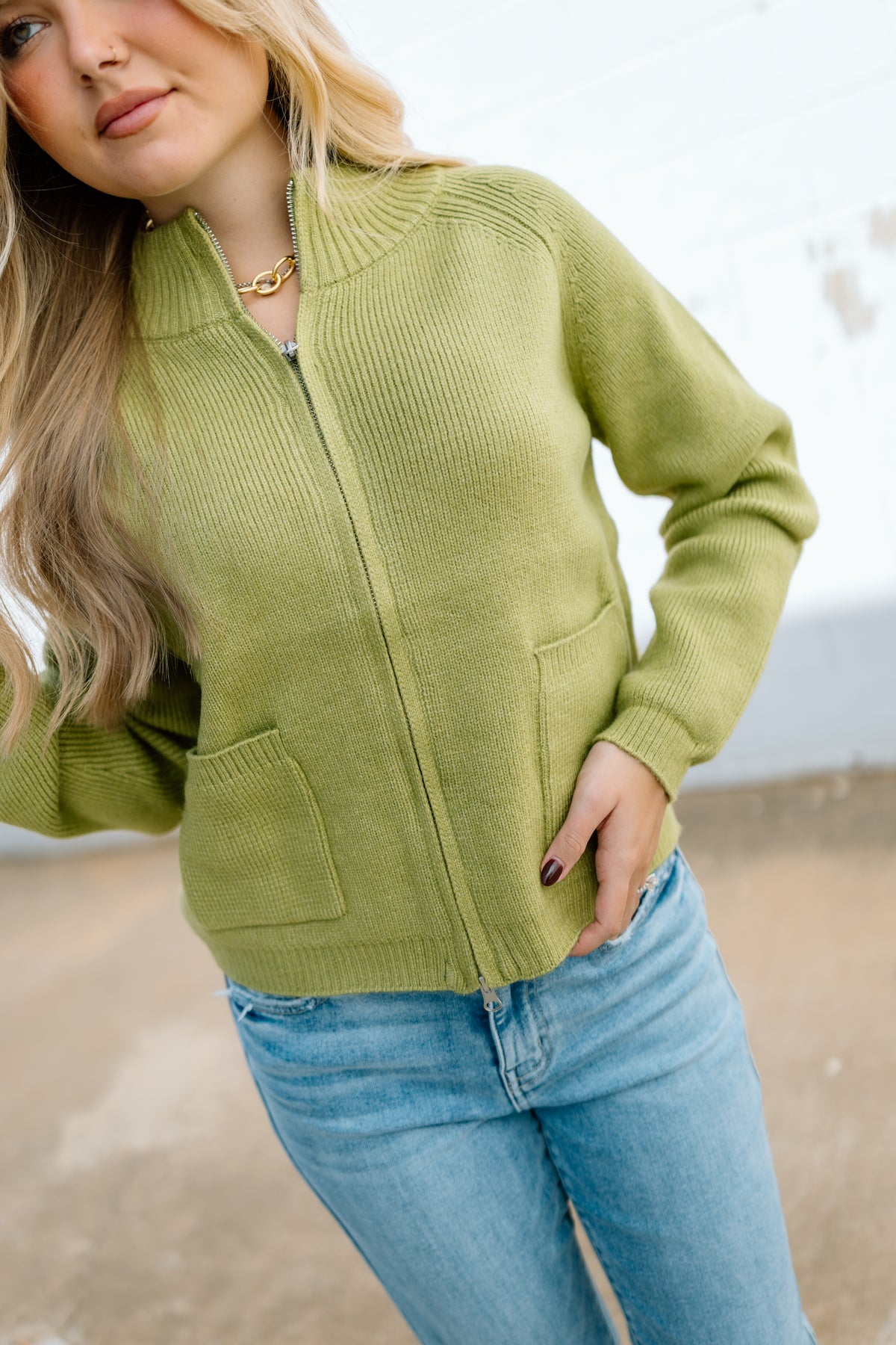 DOUBLE ZIPPER MOCK NECK SWEATER