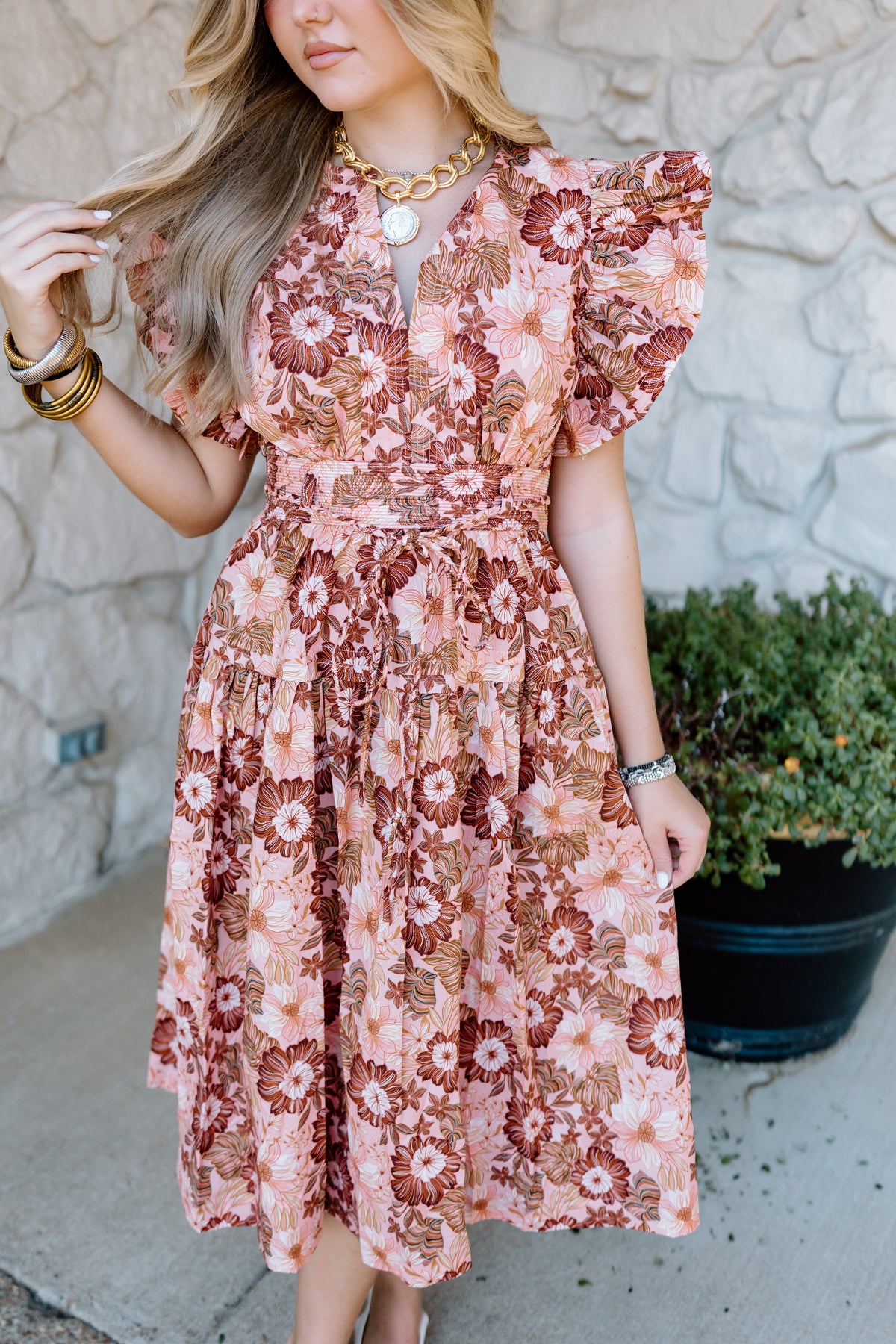 COME BEFORE YOU FLORAL MIDI DRESS