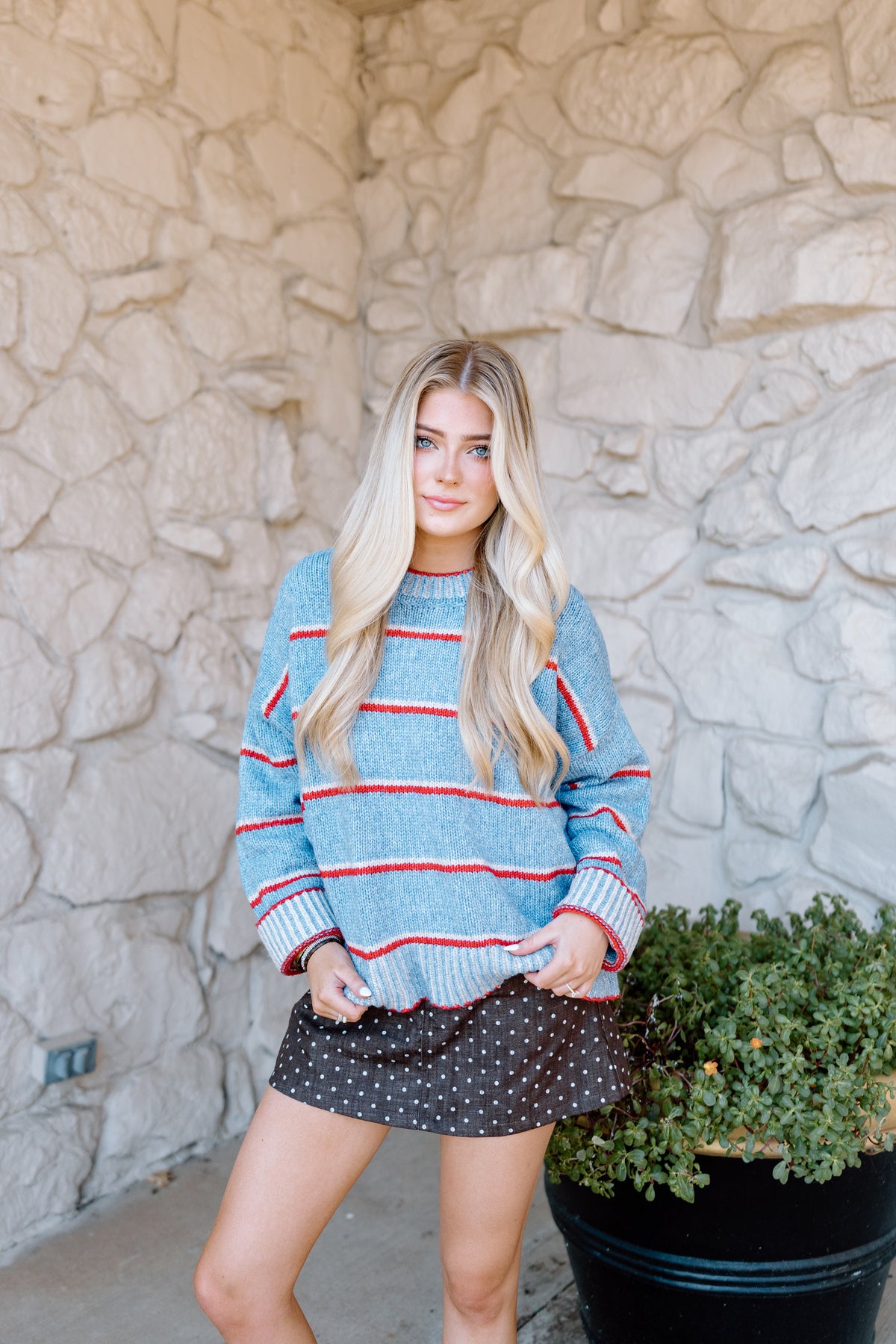 SIMPLE STRIPE ROUND NECK SWEATER TOP