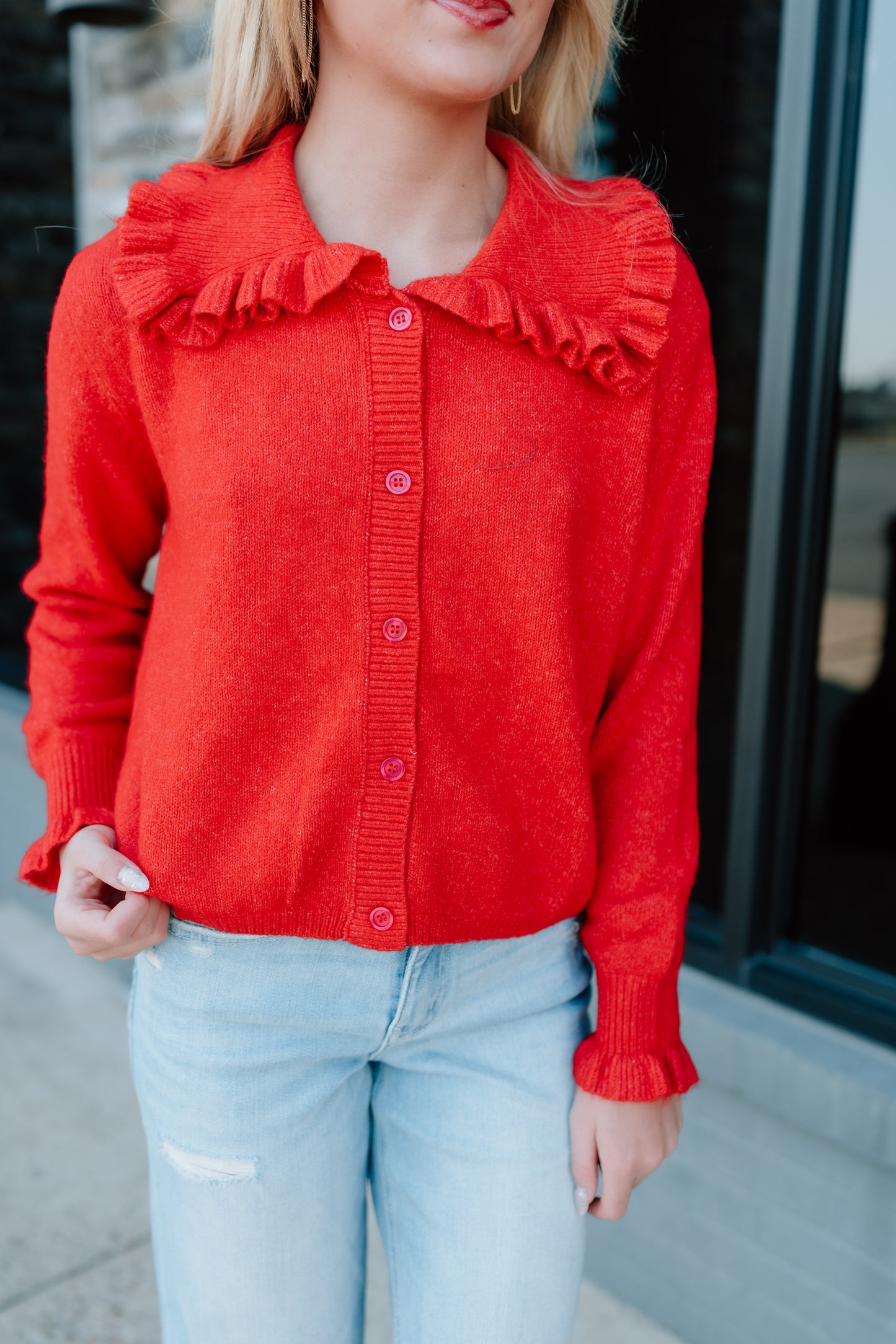 FEELING MERRY RUFFLECOLLAR CARDIGAN