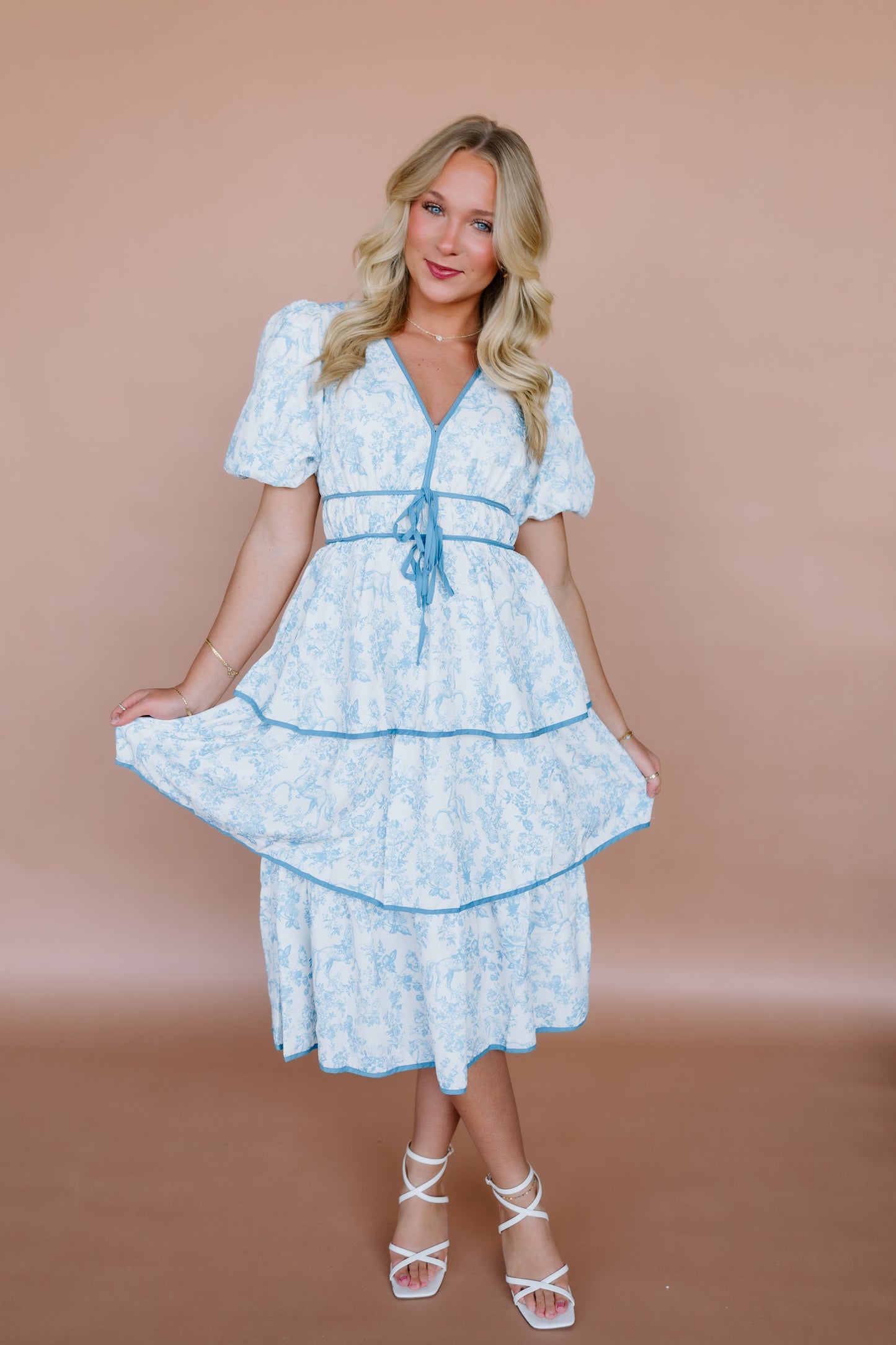 VINTAGE TOILE PRINTED MIDI DRESS
