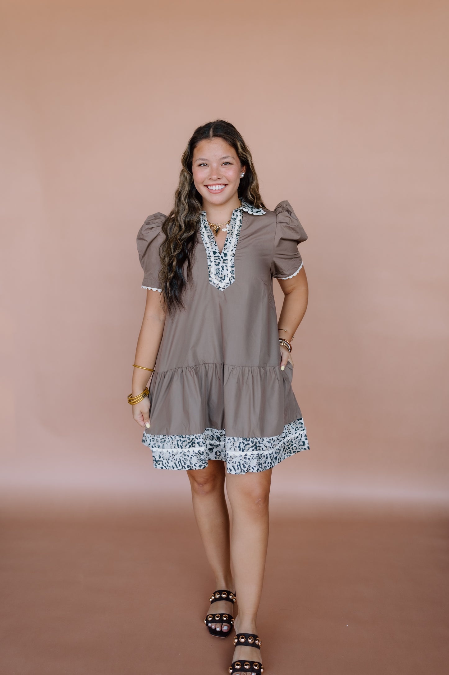 IN A DAZE LEOPARD DETAIL MINI DRESS