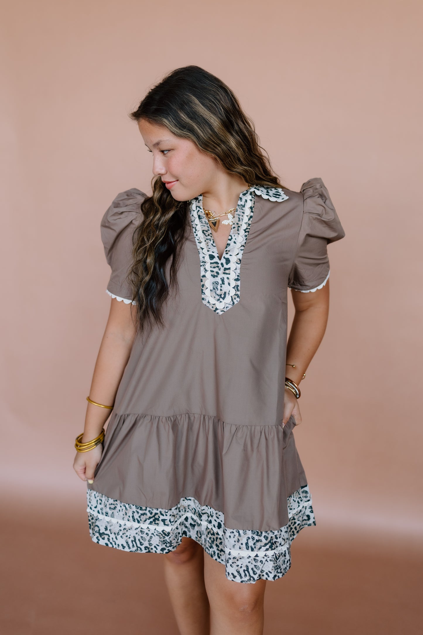 IN A DAZE LEOPARD DETAIL MINI DRESS