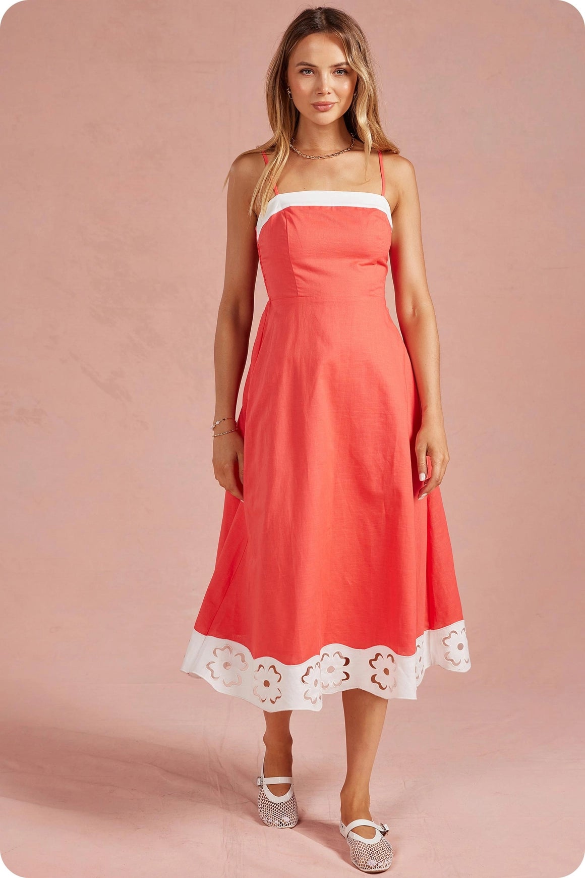 TO GREECE EMBROIDERED FLORAL MIDI DRESS