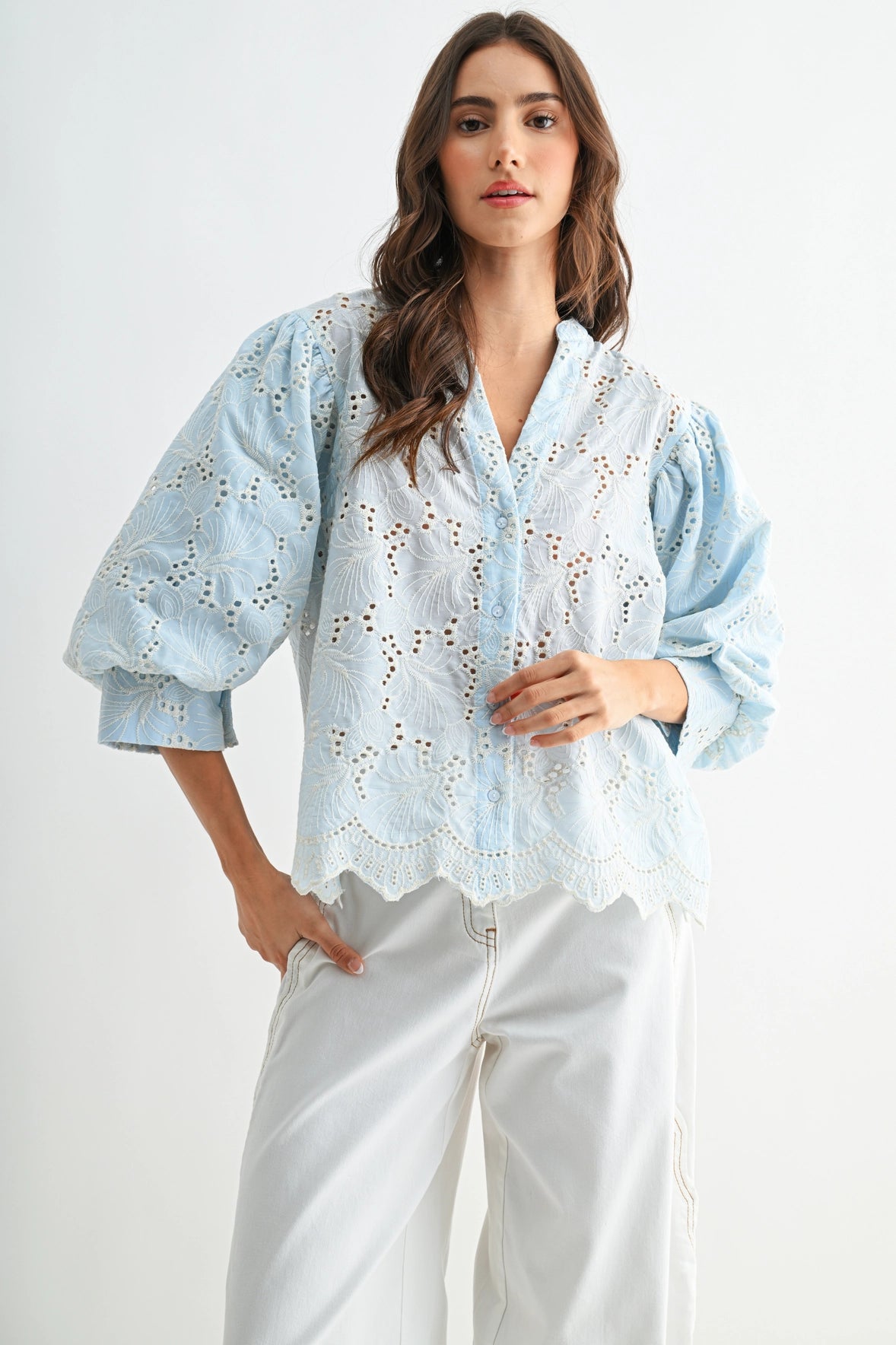 EMBROIDERED EYELET COTTON TOP