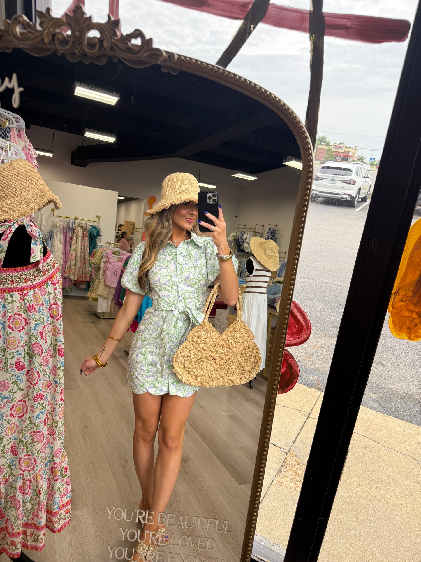 FLORAL PRINTED SCALLOP HEM MINI DRESS