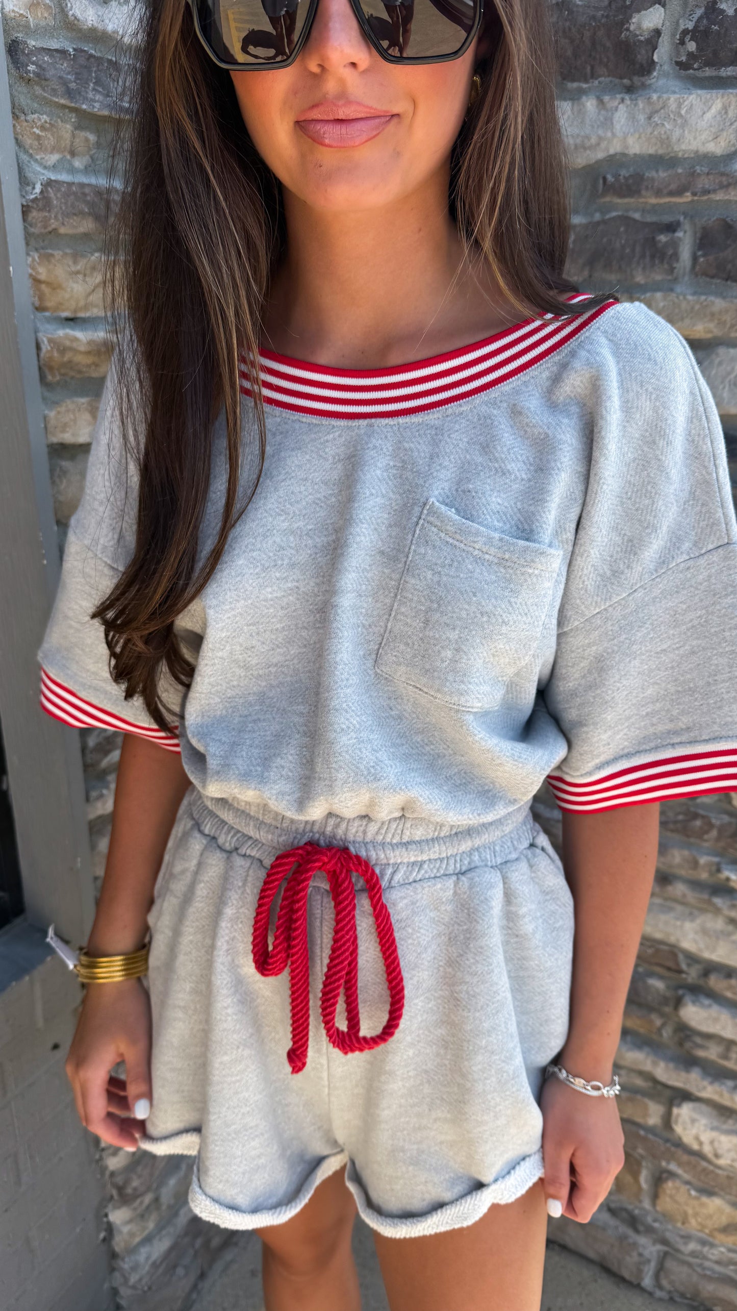 RIBBED BAND TRIM TERRY ROMPER