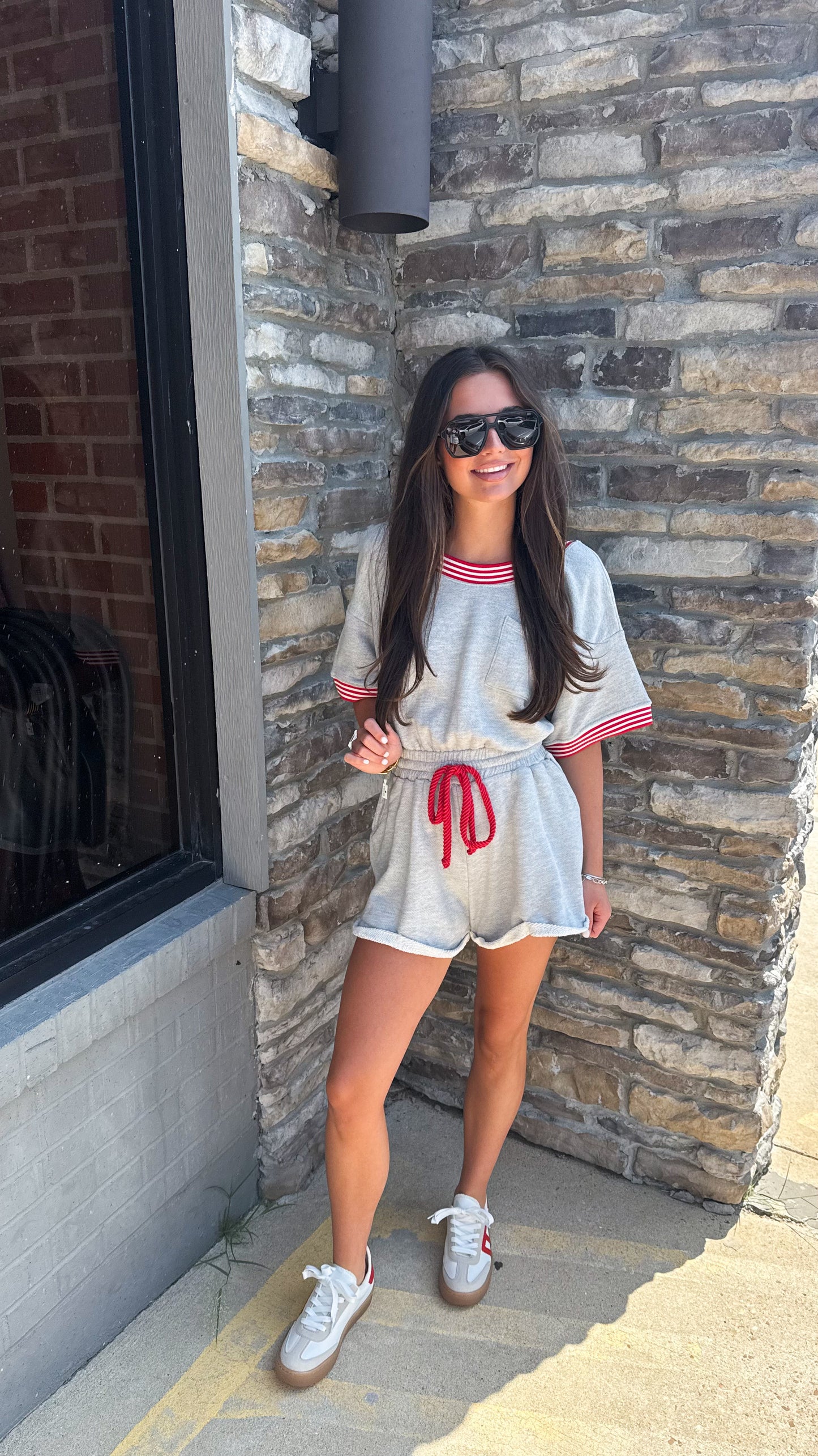 RIBBED BAND TRIM TERRY ROMPER