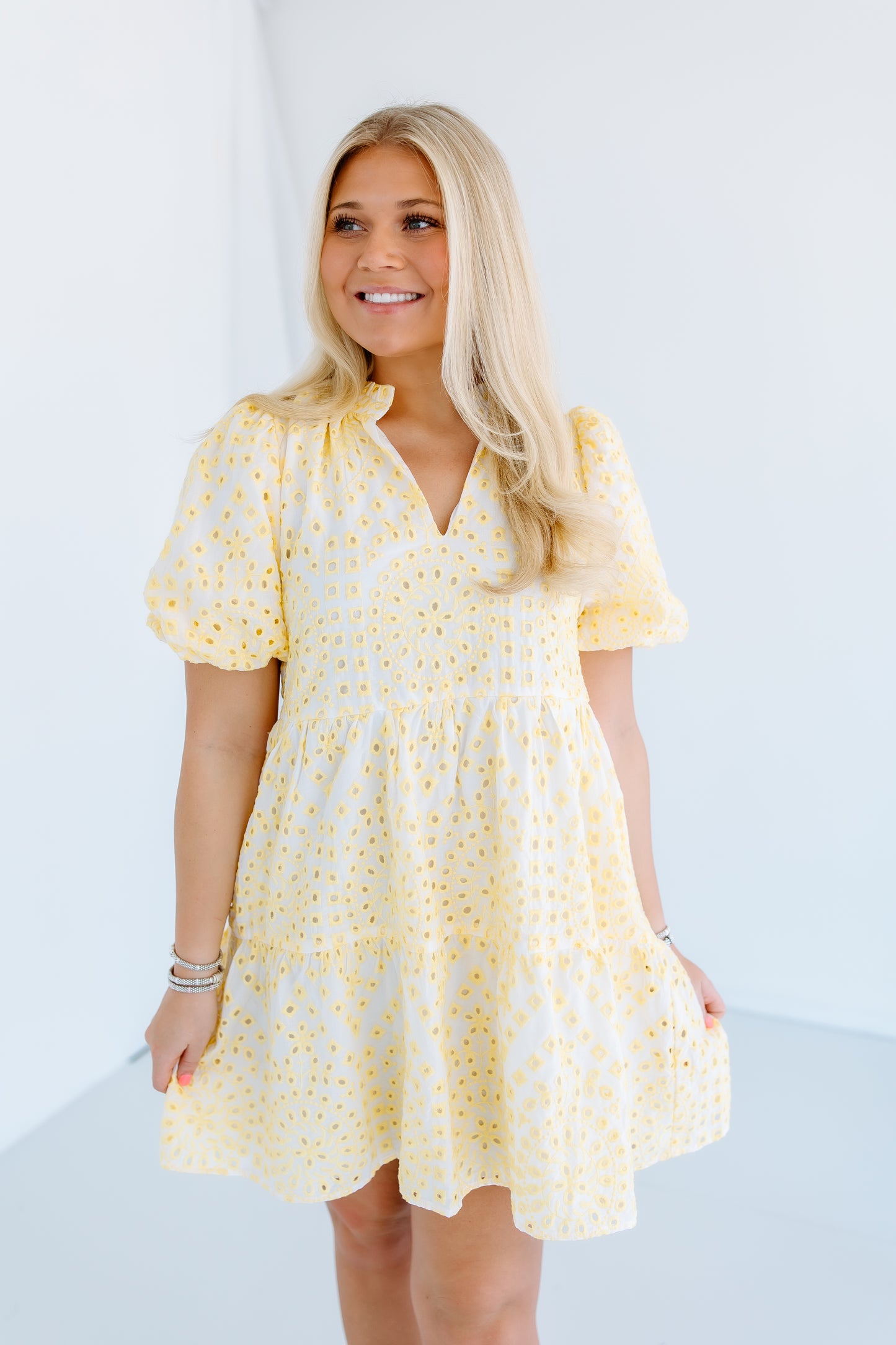 SHAYLA EYELET MINI DRESS