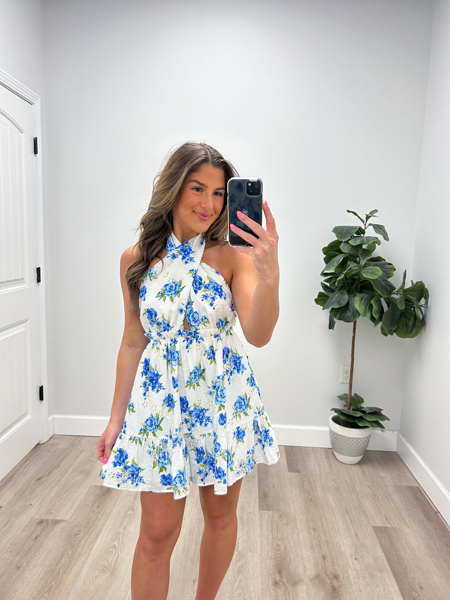 CRISS CROSS HALTER FLORAL DRESS