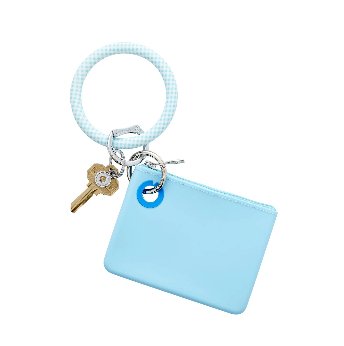 SILICONE BIG O® KEY RING - GINGHAM SWEET CAROLINA BLUE