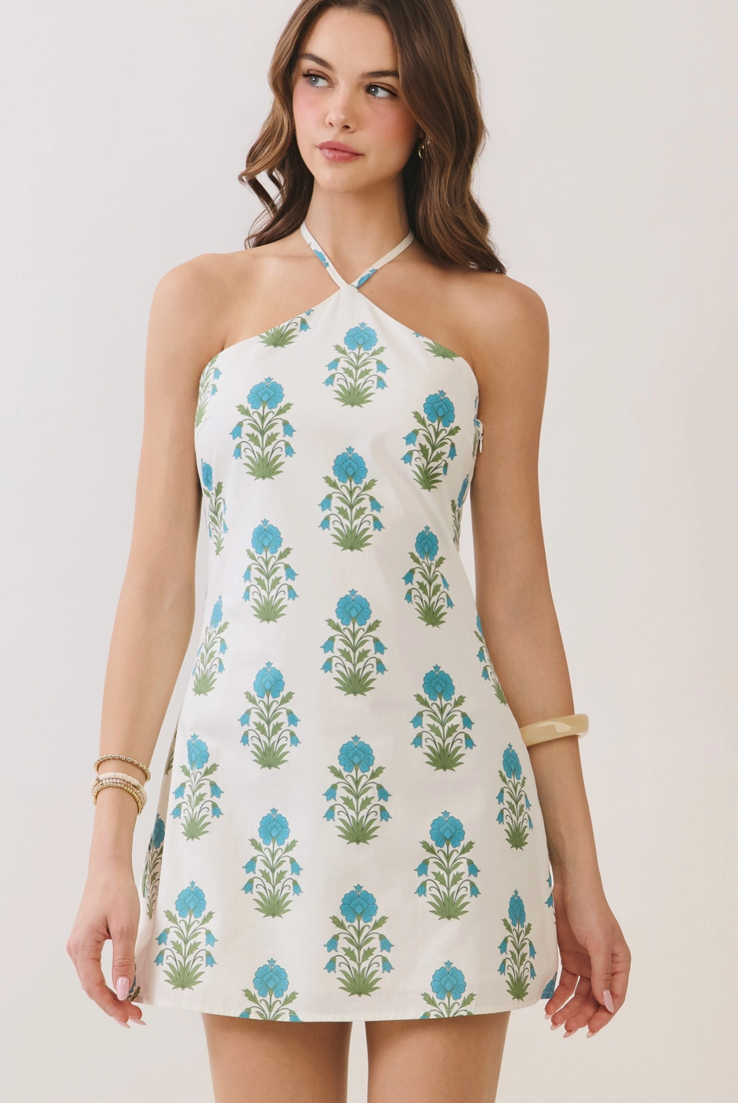 BENTLEY FLORAL HALTER MINI DRESS