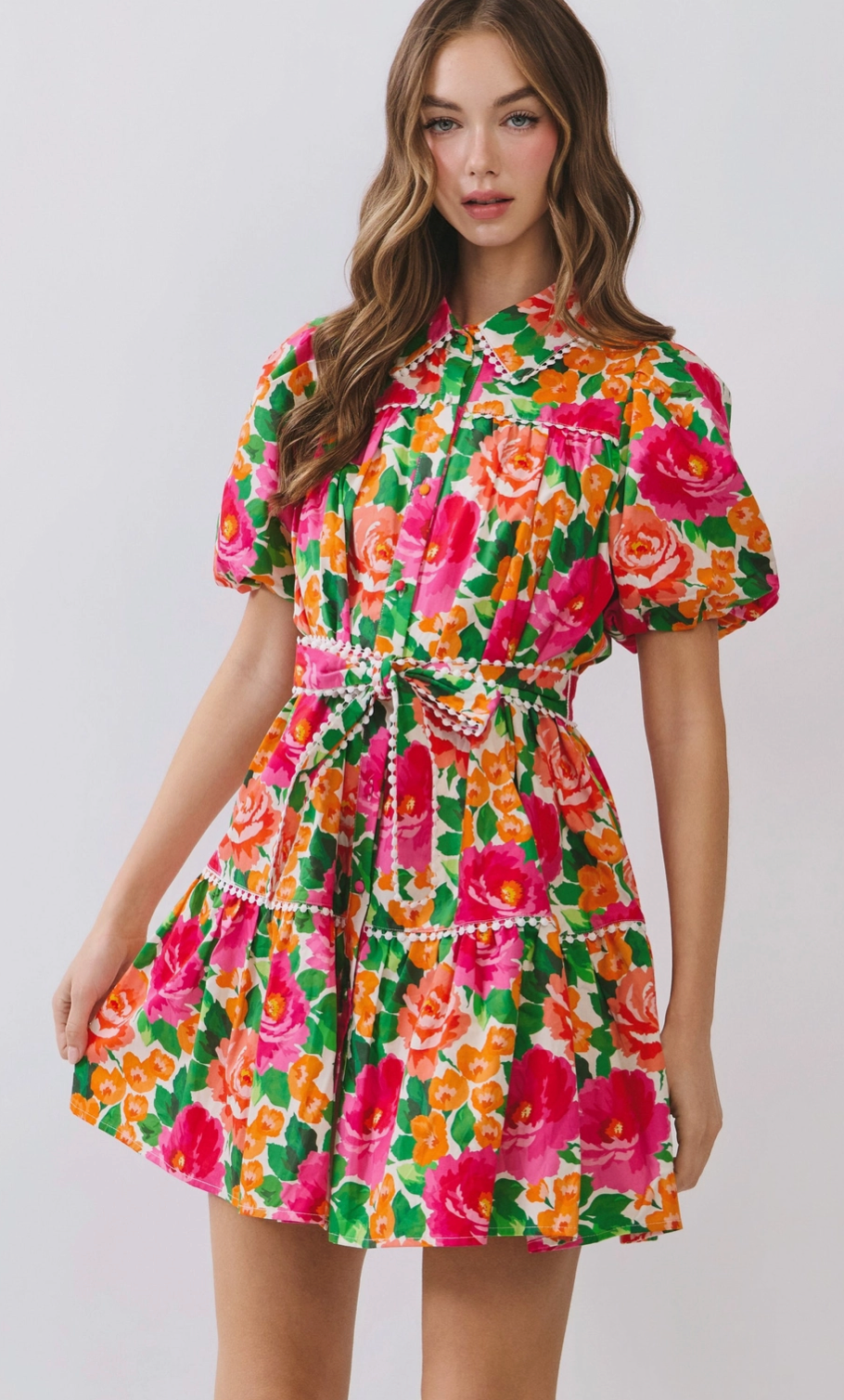 TROPIC FLORAL TIE MINI DRESS