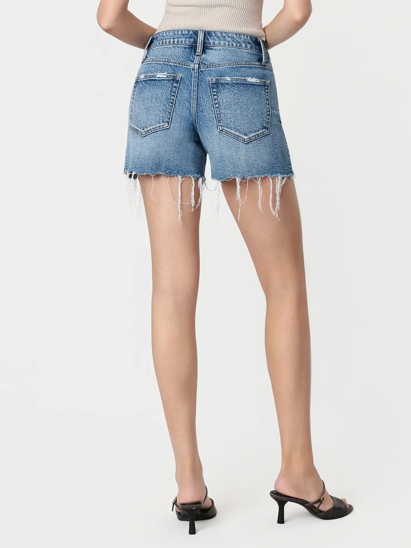 HIGH RISE DARK WASH SHORTS