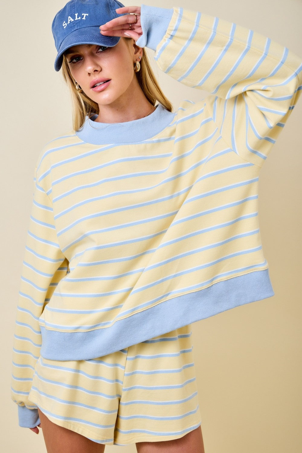 TRENDY STRIPE MOCK NECK TOP