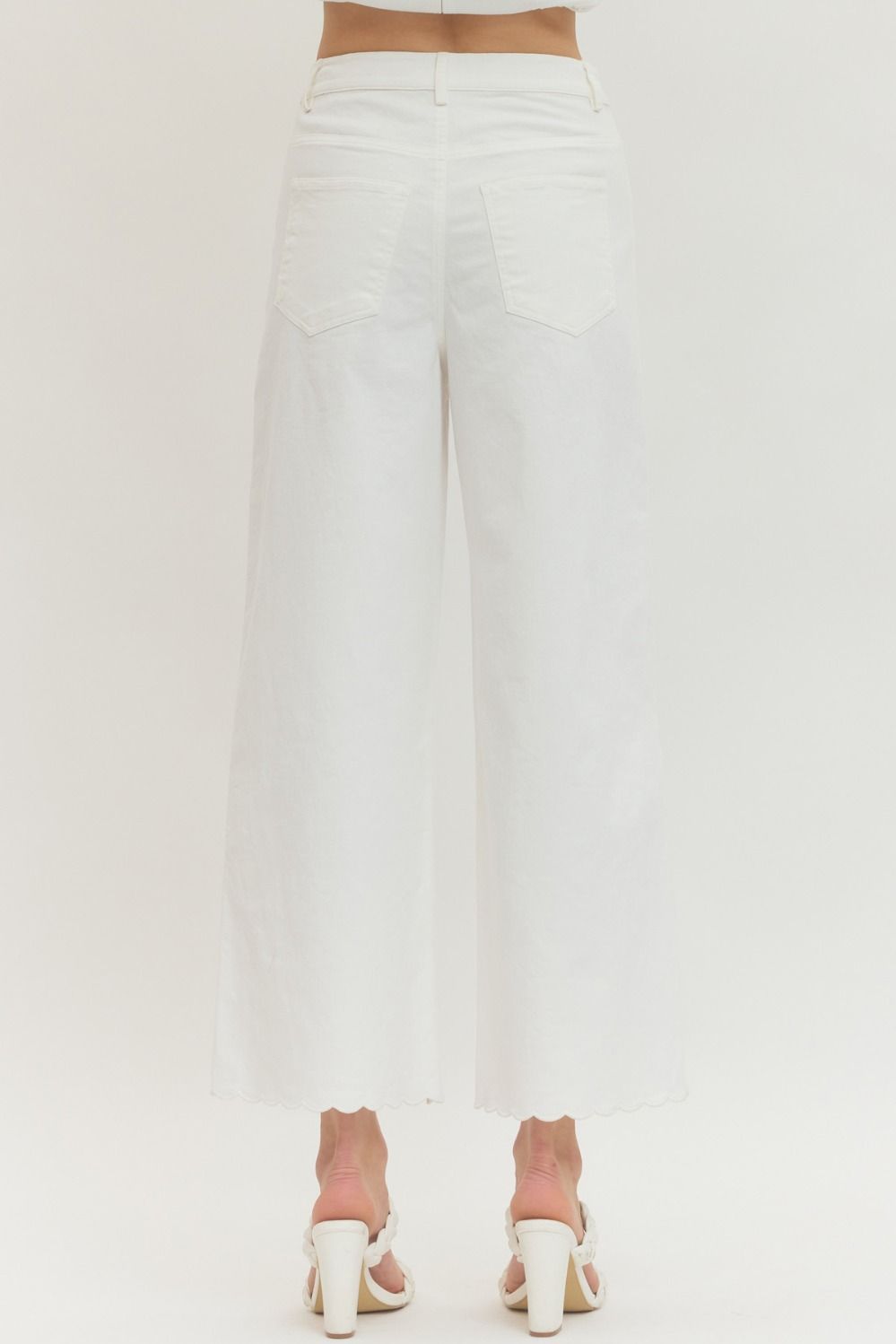 SCALLOP HEM WIDE LEG PANTS