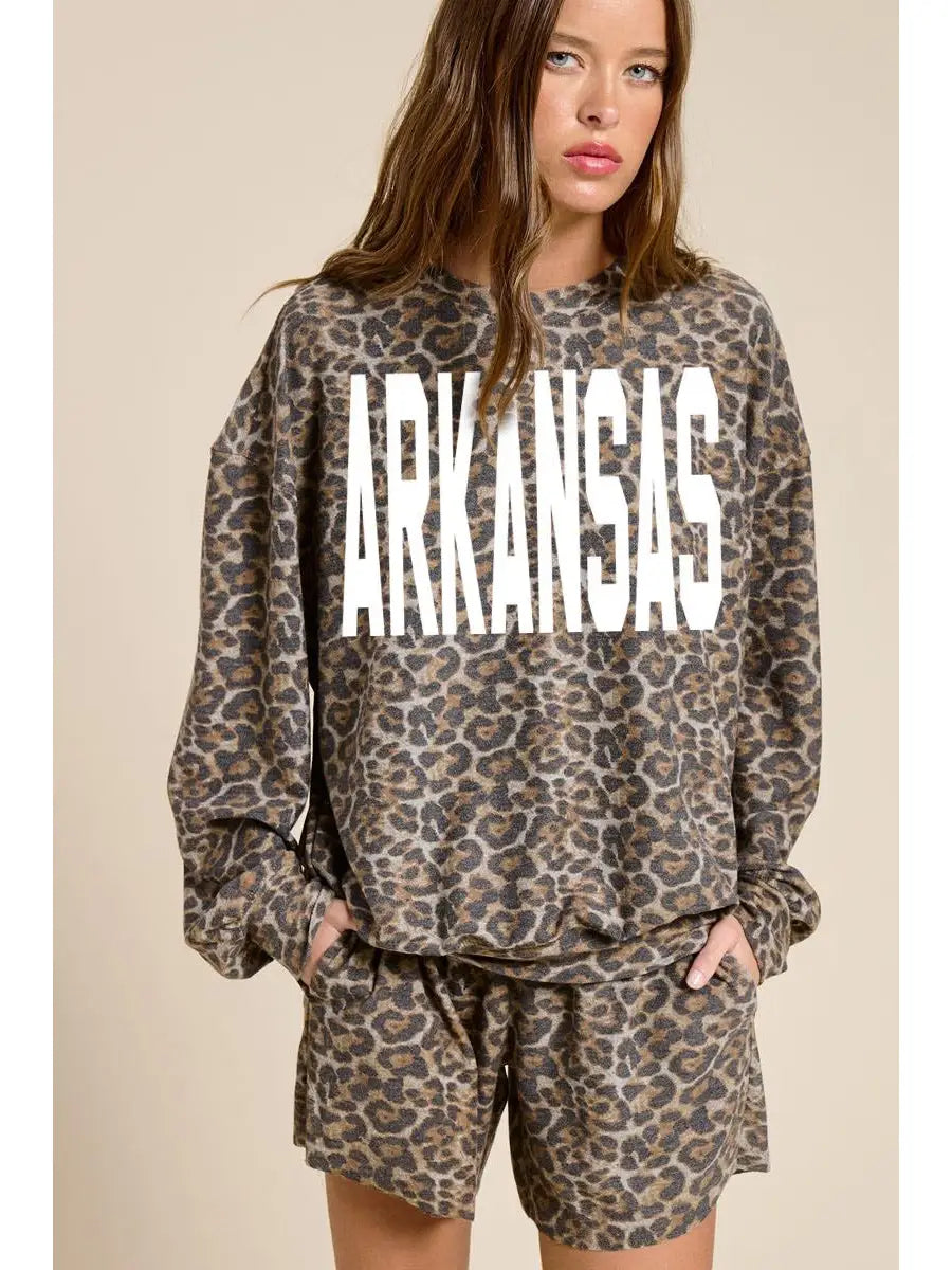 ARKANSAS LEOPARD TERRY FRENCH PULLOVER