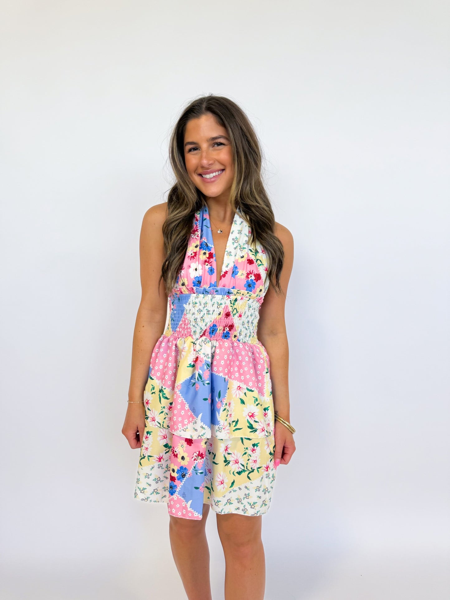 ABIGAIL FLORAL SMOCKED HALTER DRESS